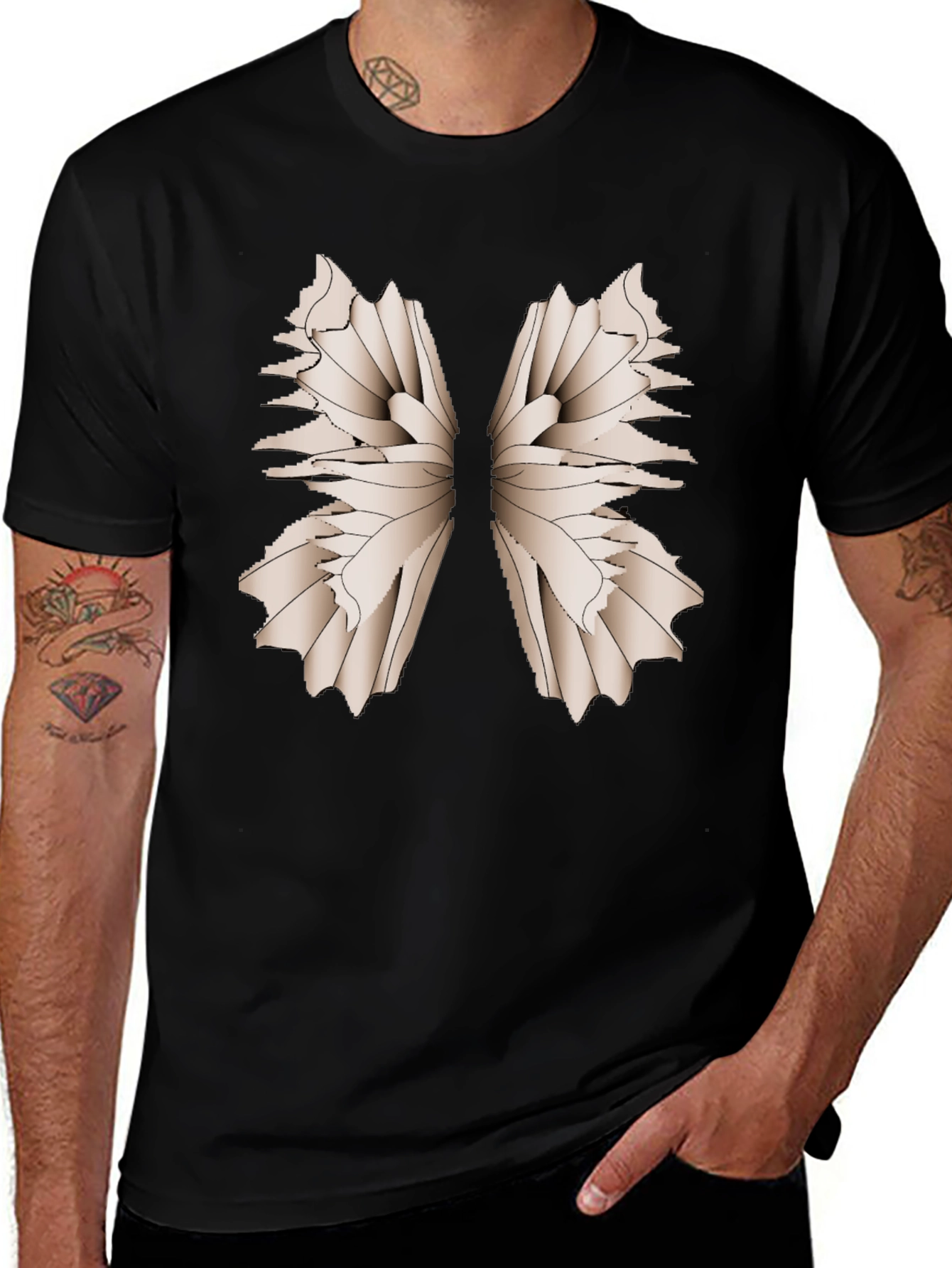 Abstract Wing Print Black T-Shirt