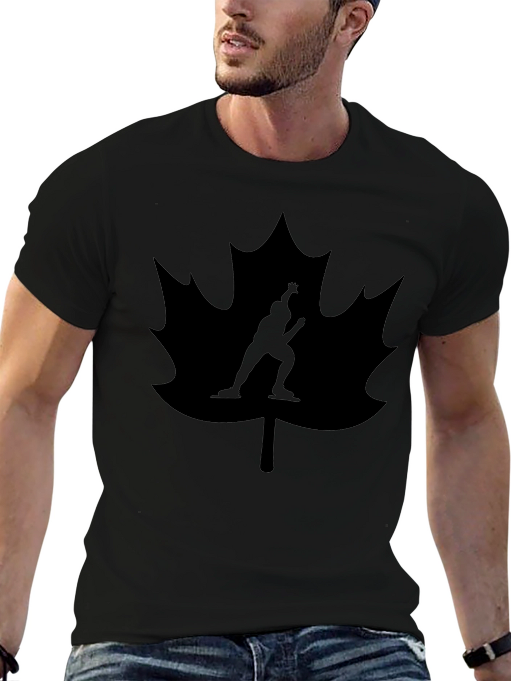 Maple Leaf Figure Skating Black T-Shirt