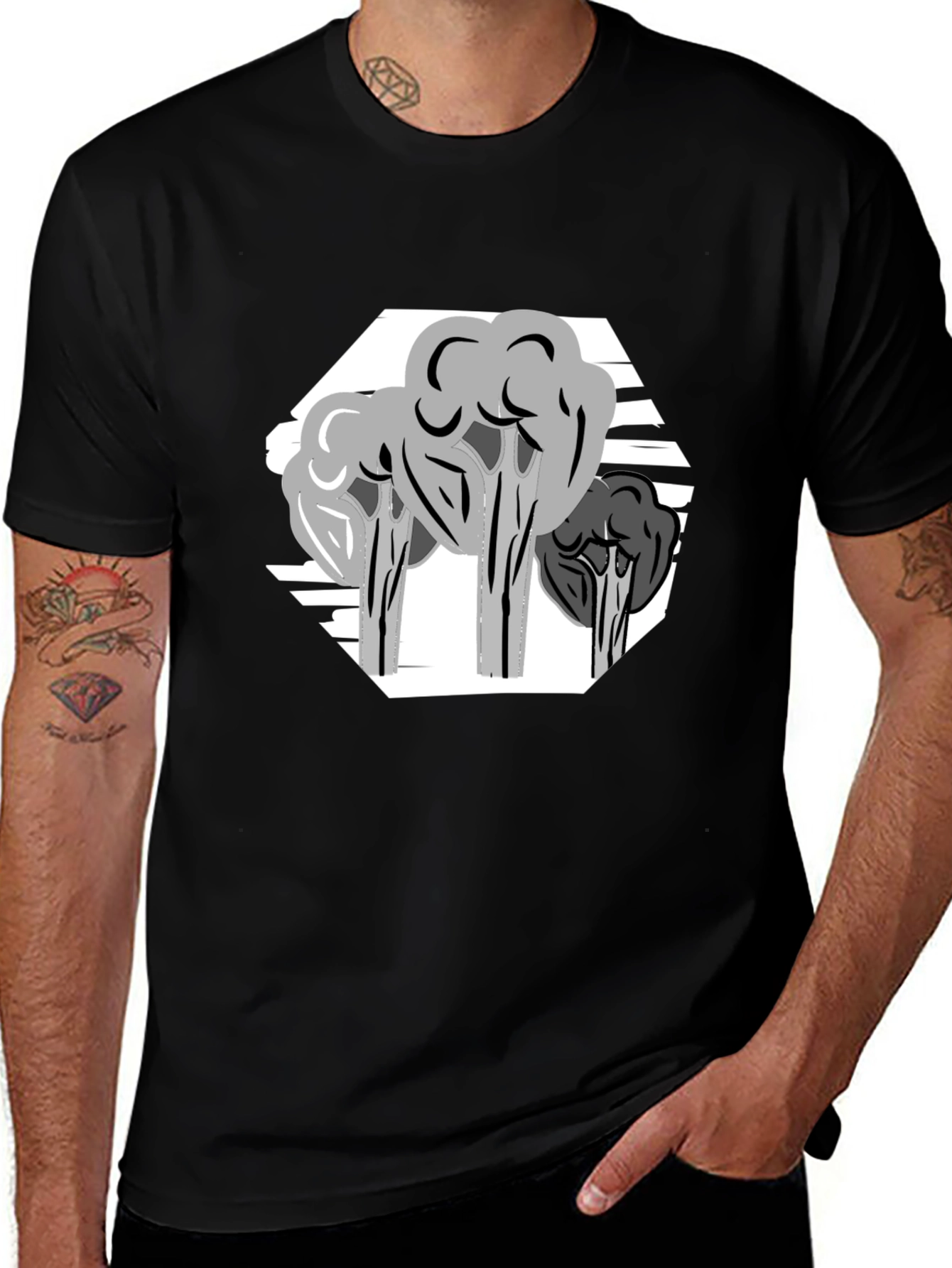 Abstract Tree Graphic Tee - Stylish Mens Black T-Shirt