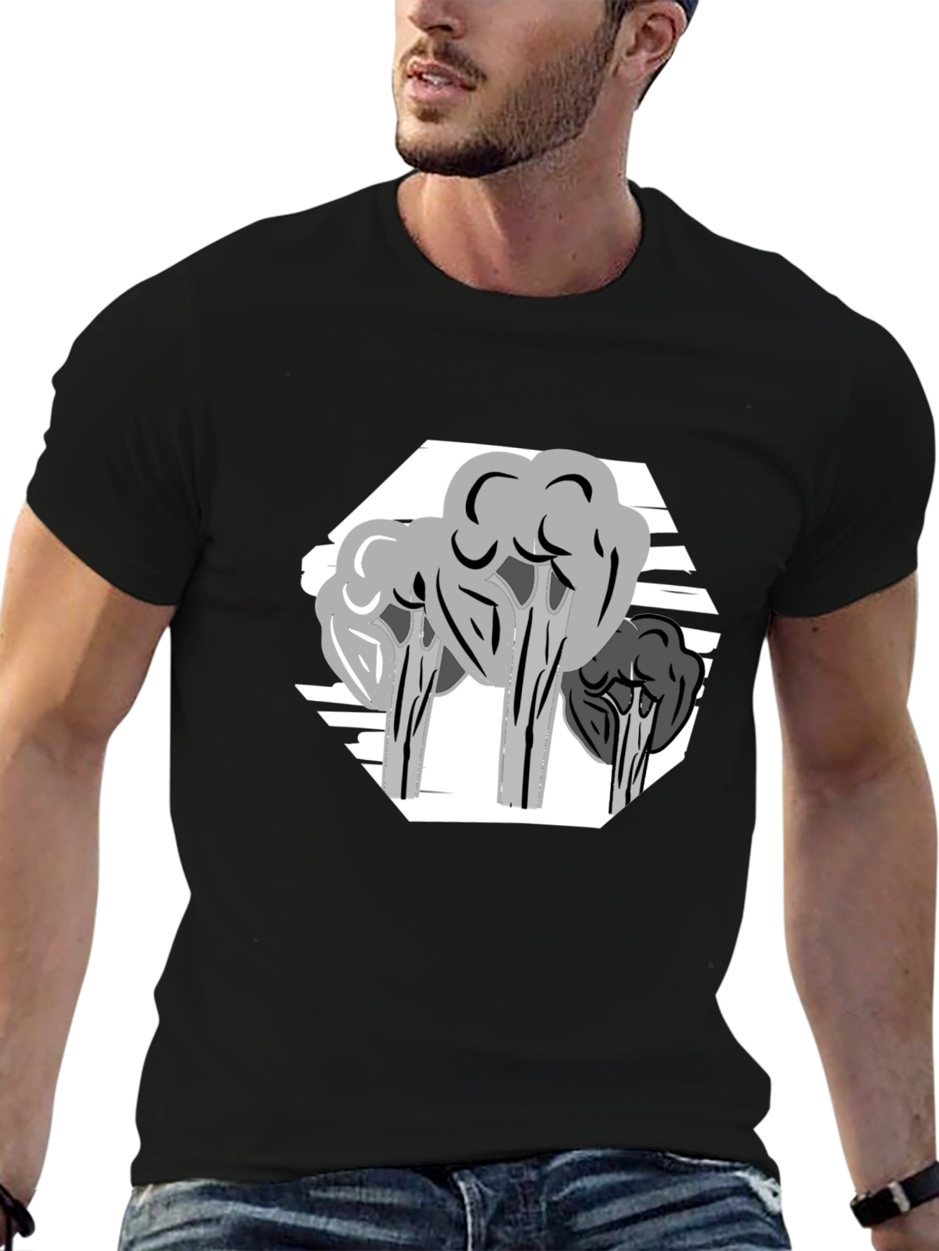 Abstract Tree Graphic Tee - Stylish Mens Black T-Shirt