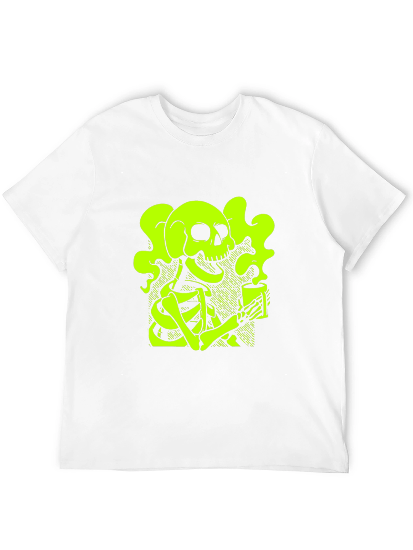 Skull & Coffee T-Shirt - Neon Green Graphic Tee