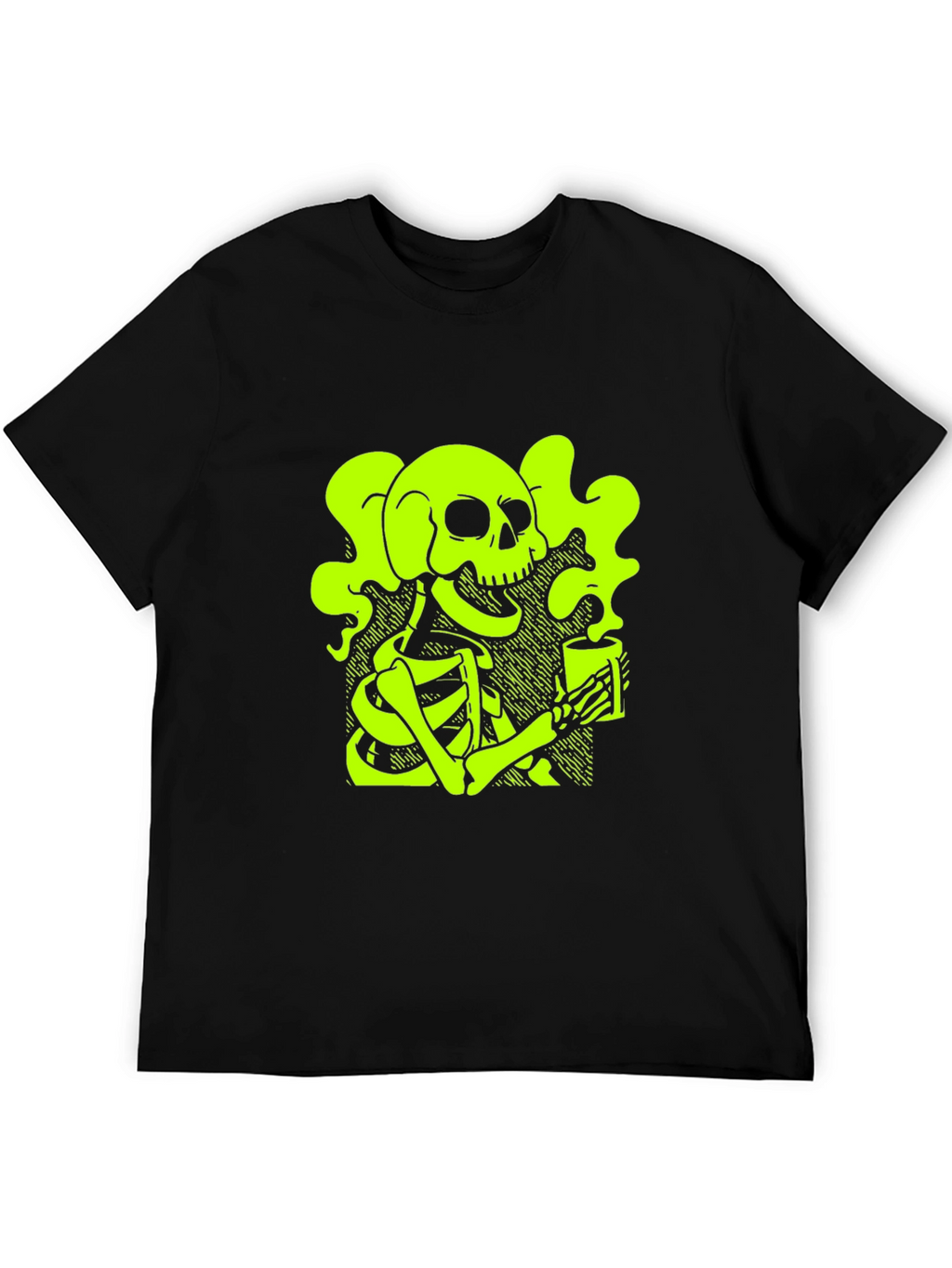 Skull & Coffee T-Shirt - Neon Green Graphic Tee