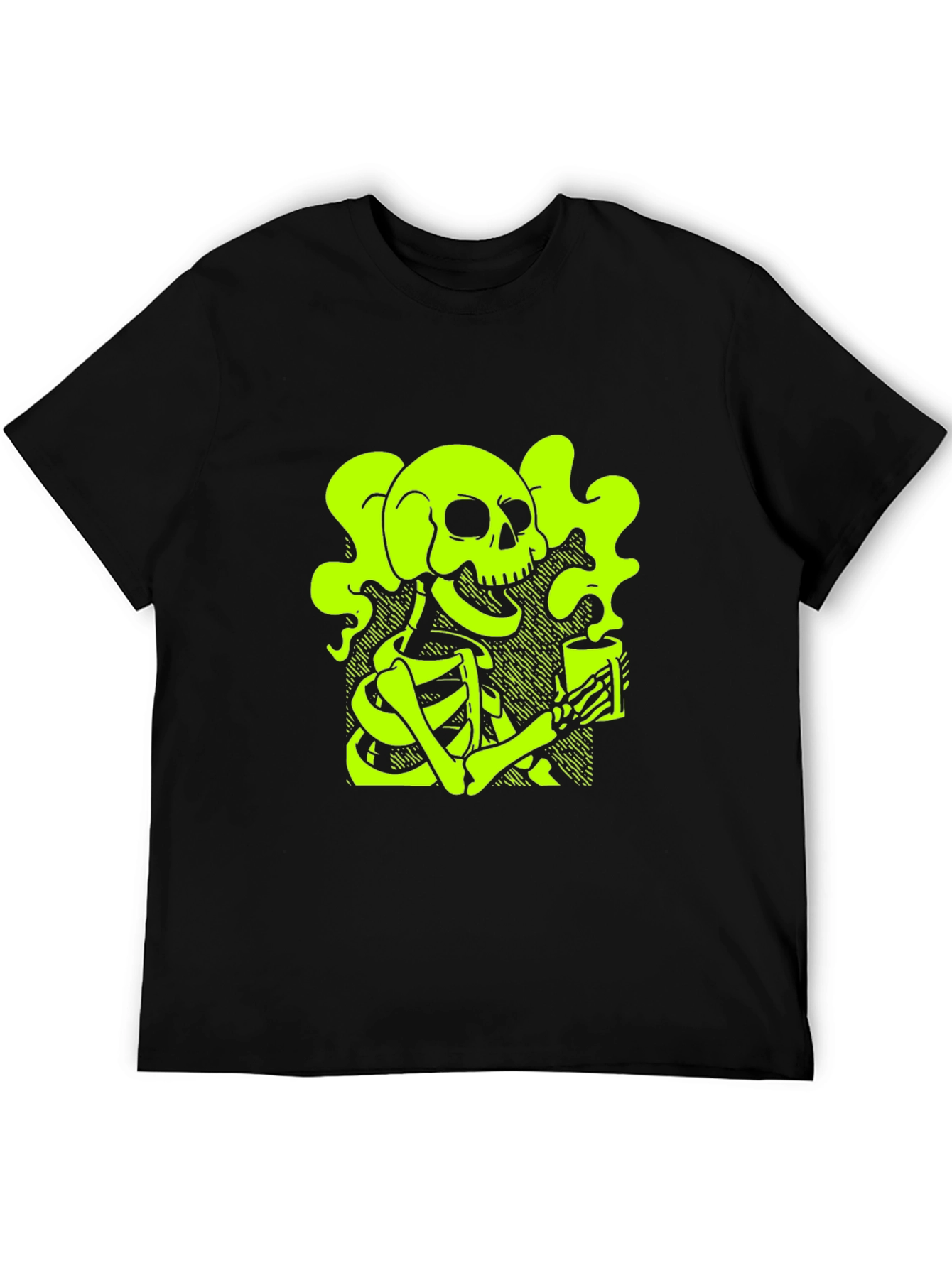 Skull & Coffee T-Shirt - Neon Green Graphic Tee