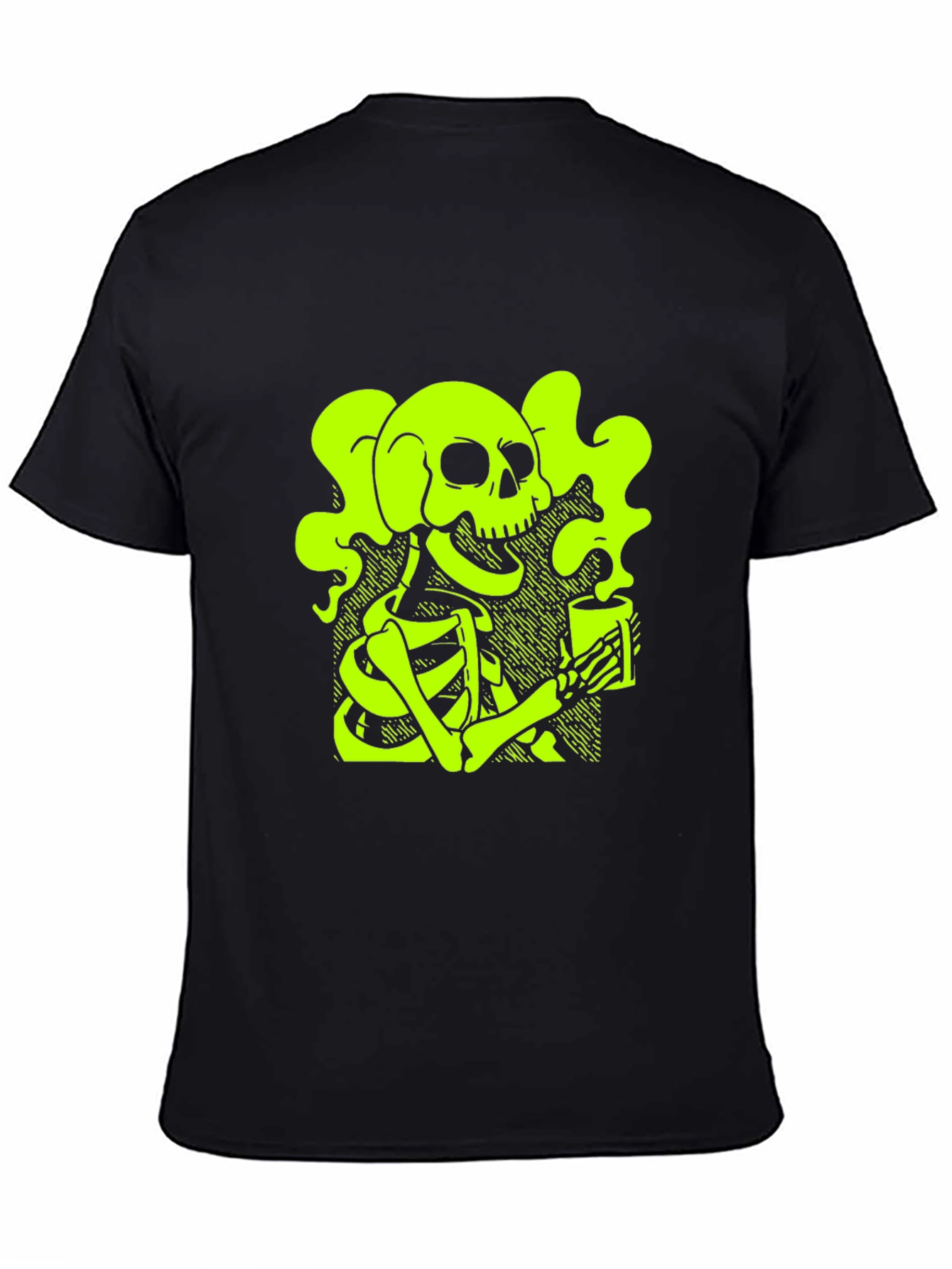 Skull & Coffee T-Shirt - Neon Green Graphic Tee