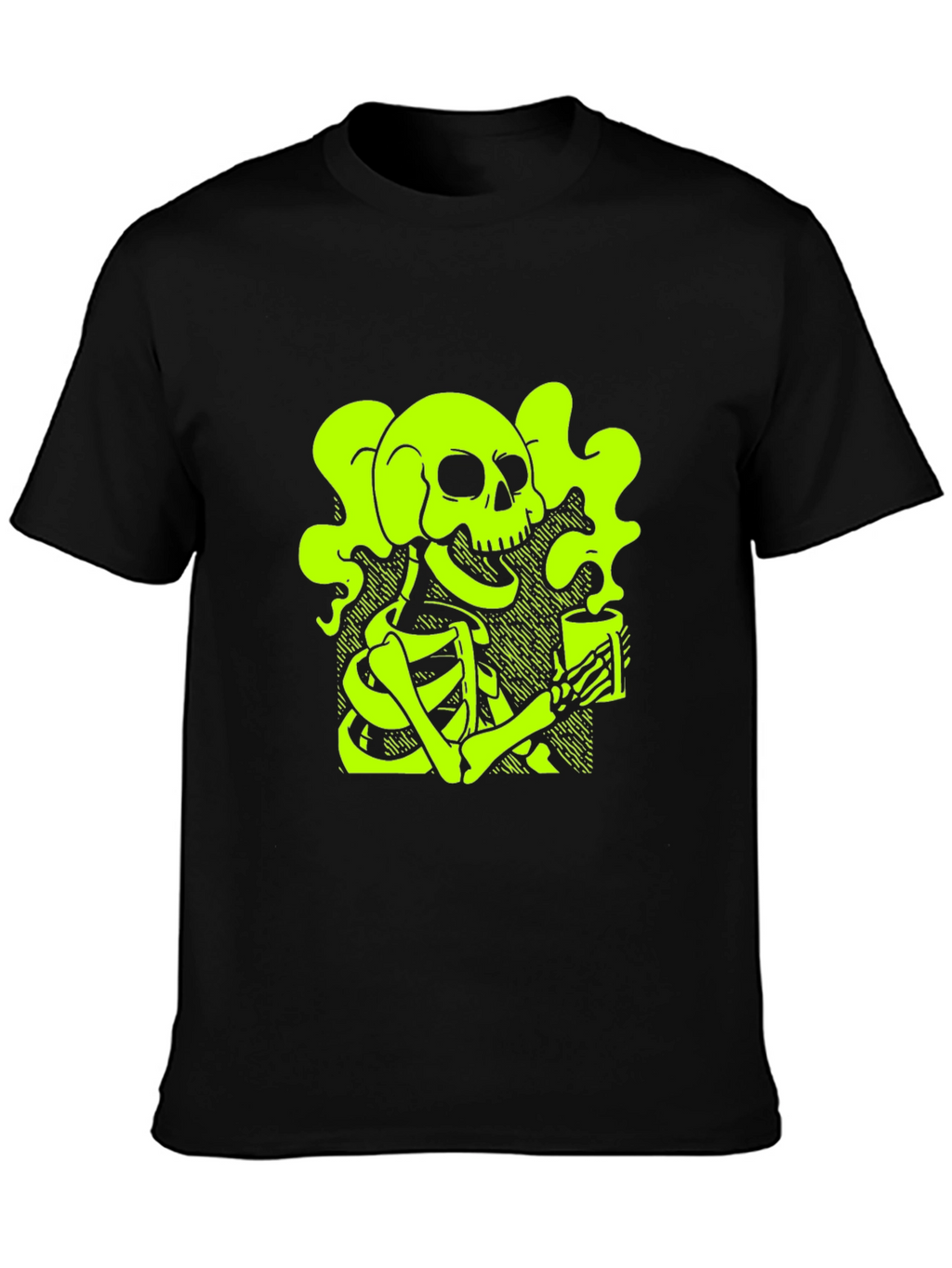 Skull & Coffee T-Shirt - Neon Green Graphic Tee