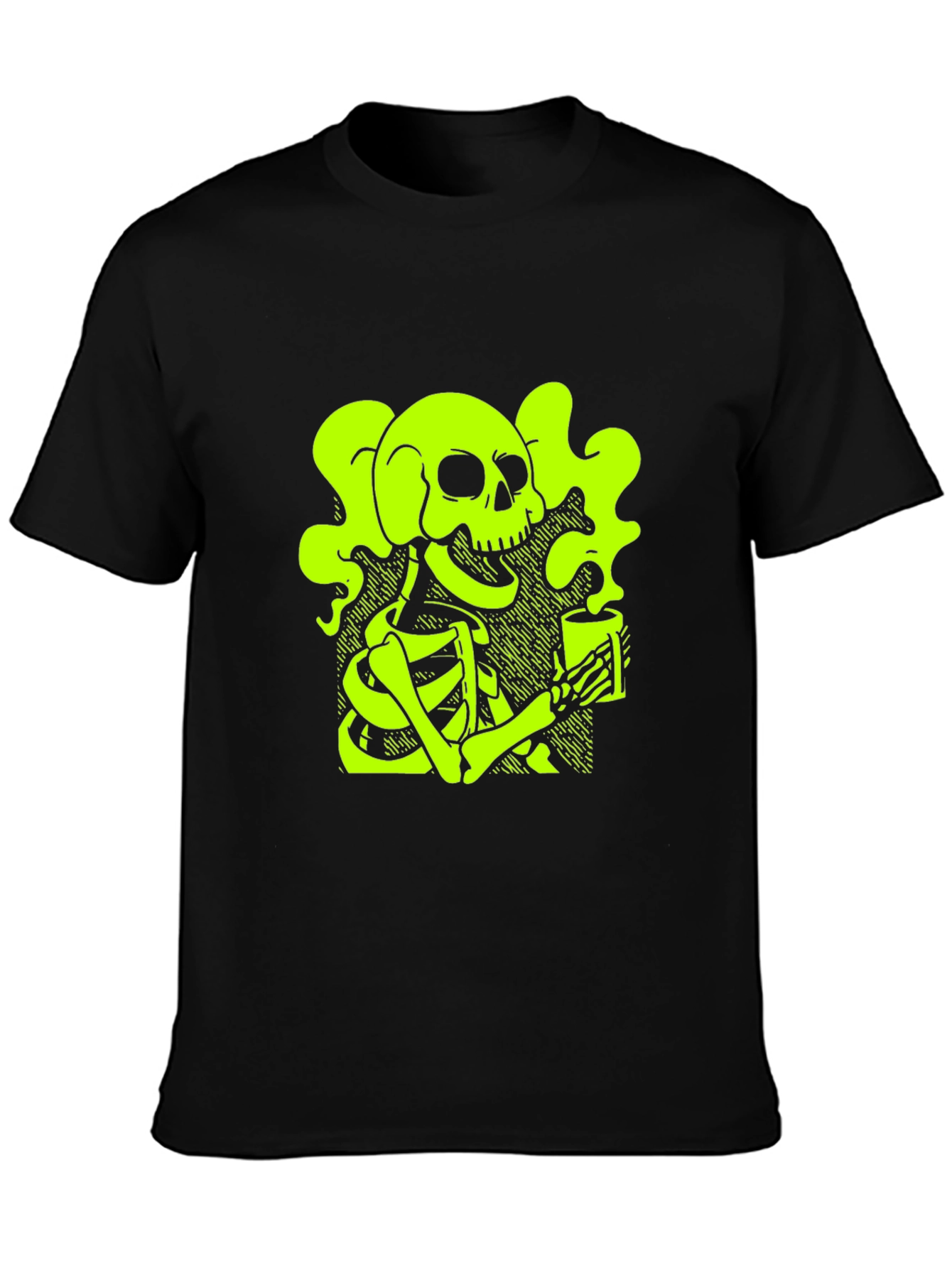 Skull & Coffee T-Shirt - Neon Green Graphic Tee
