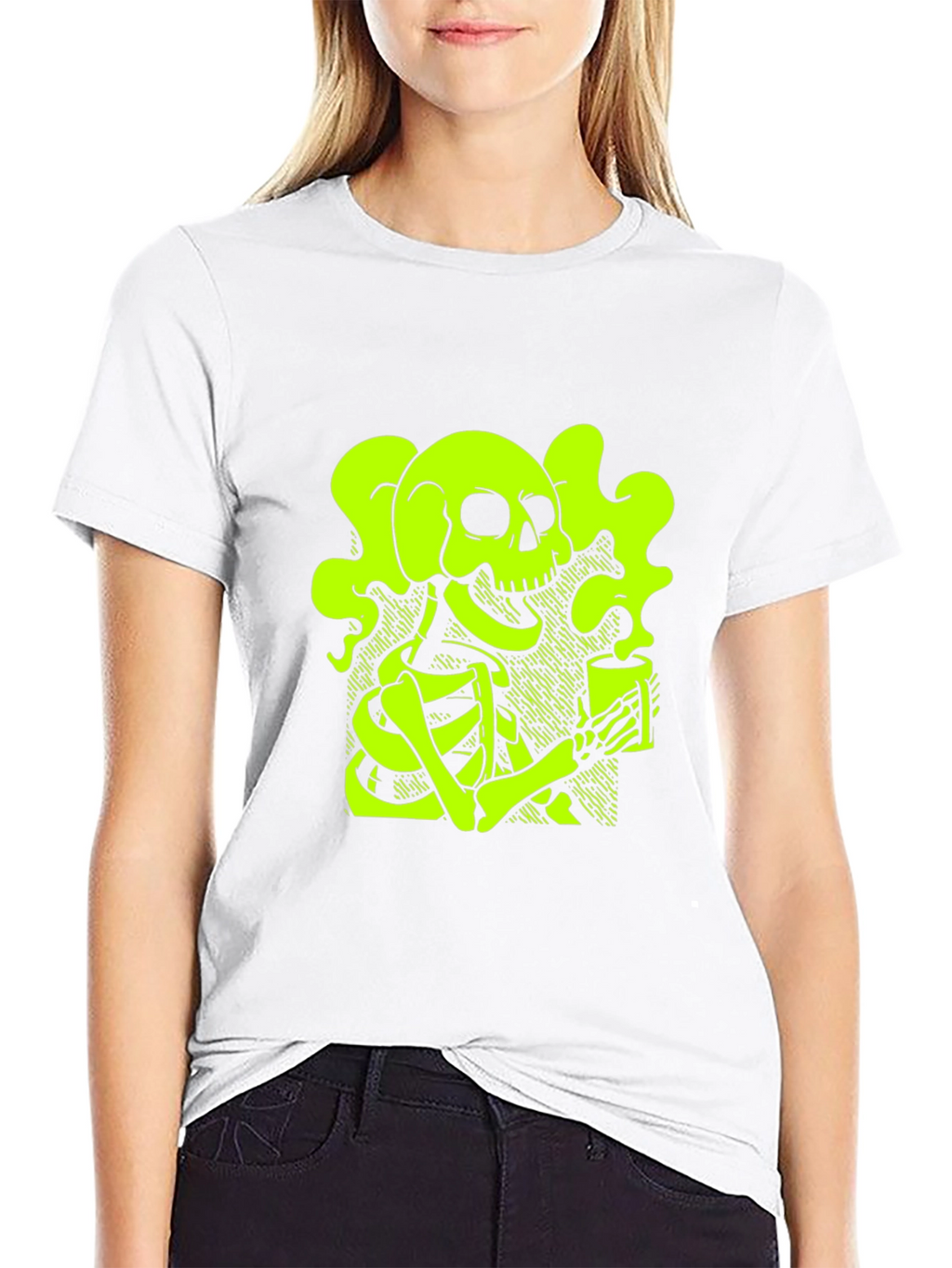 Skull & Coffee T-Shirt - Neon Green Graphic Tee
