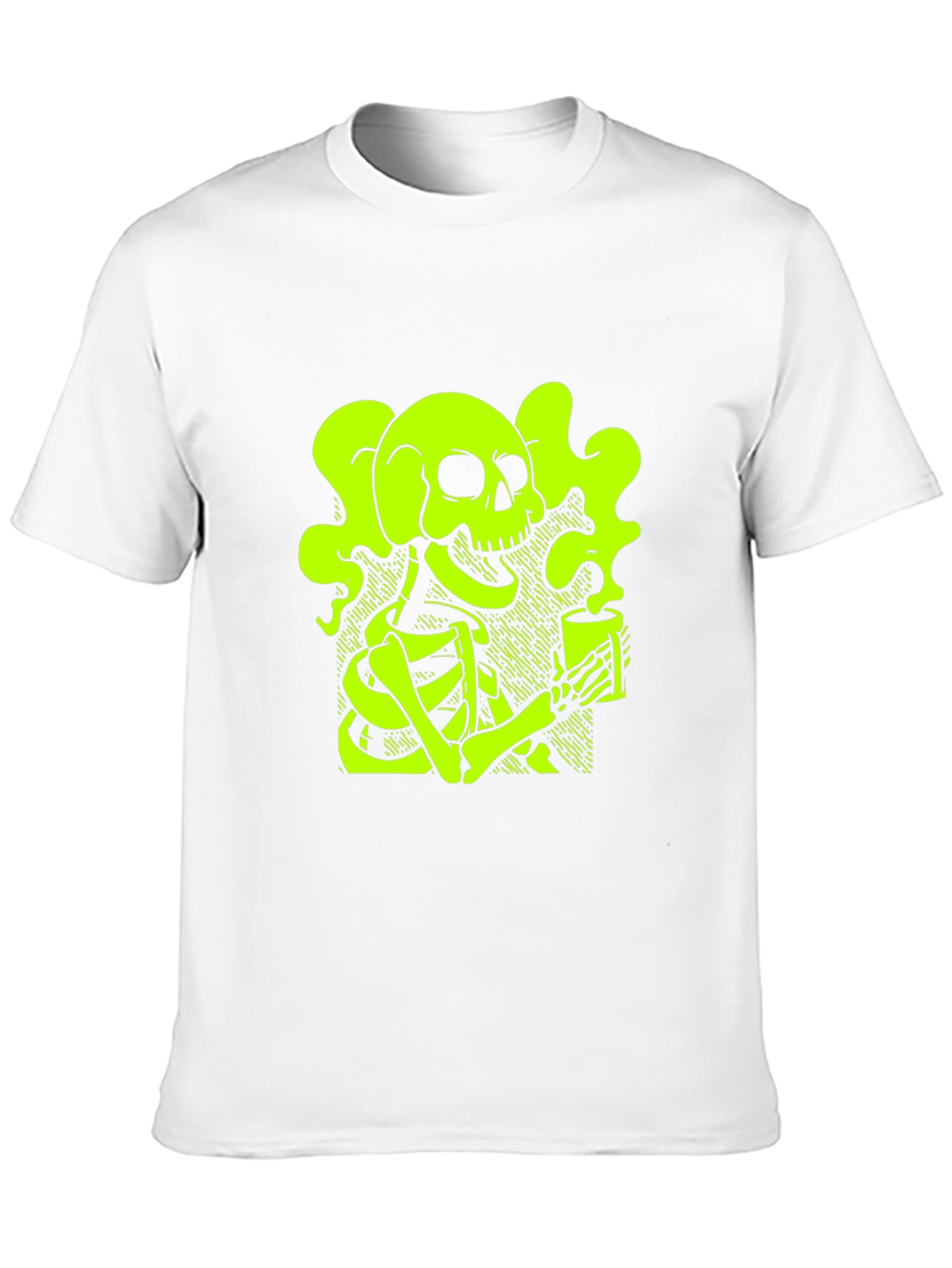 Skull & Coffee T-Shirt - Neon Green Graphic Tee