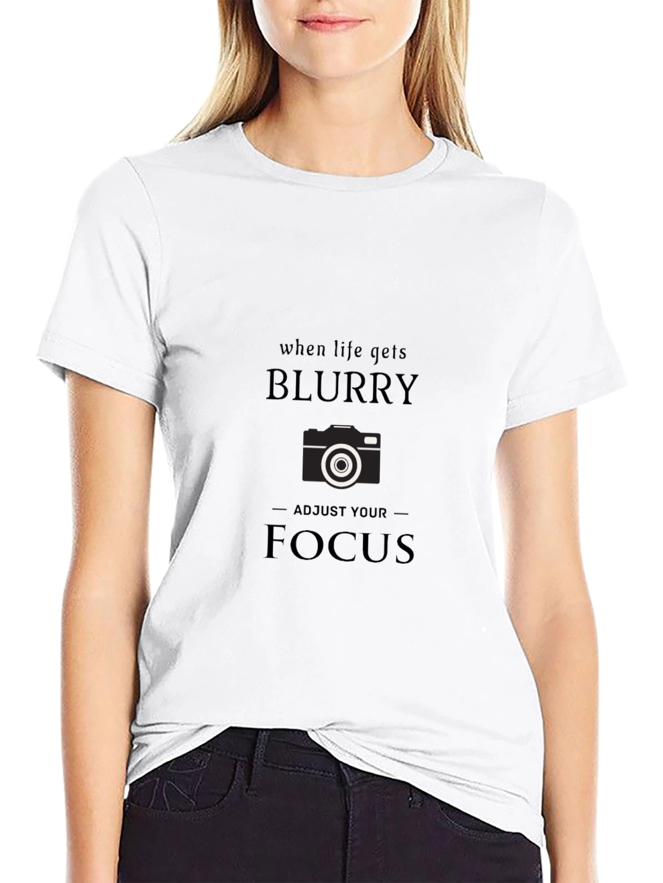 Blurry Focus Camera Graphic Tee - Black Cotton T-Shirt
