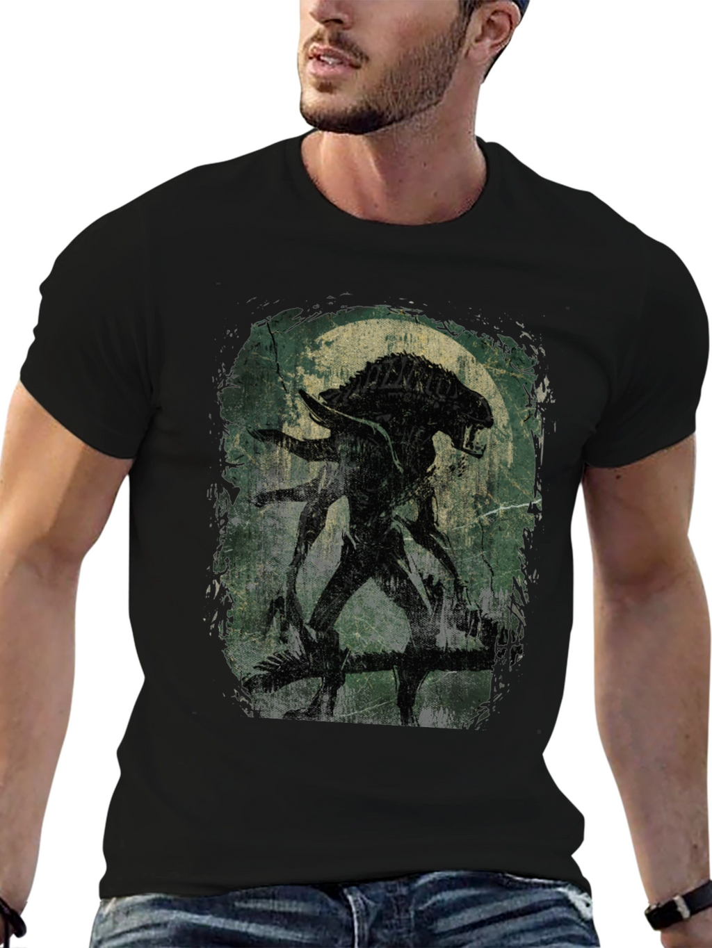 Alien Xenomorph Graphic Print Black T-Shirt