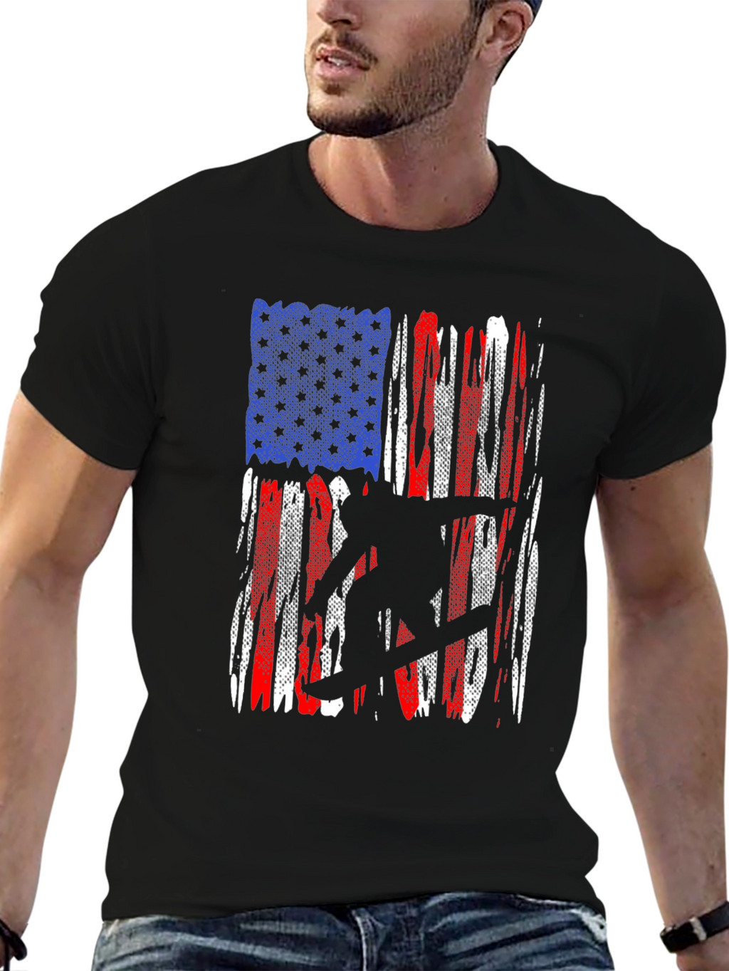 American Flag Snowboarder Graphic T-Shirt