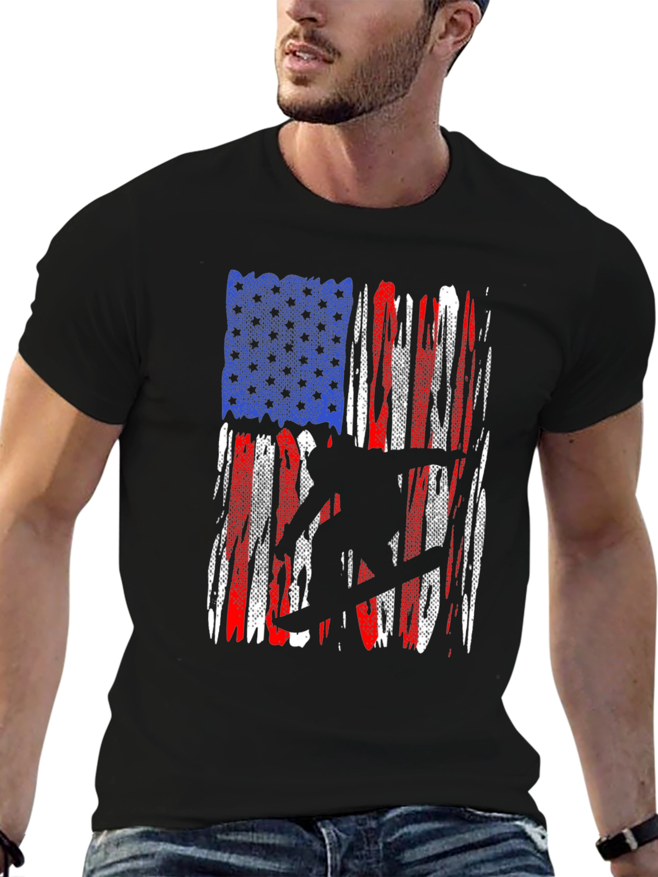 American Flag Snowboarder Graphic T-Shirt