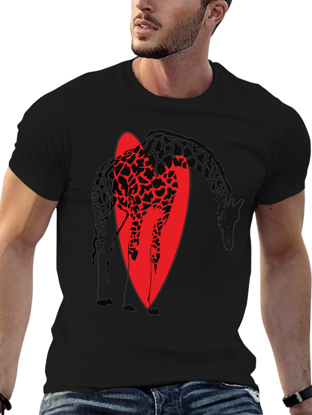 Giraffe Silhouette Graphic T-Shirt - Black