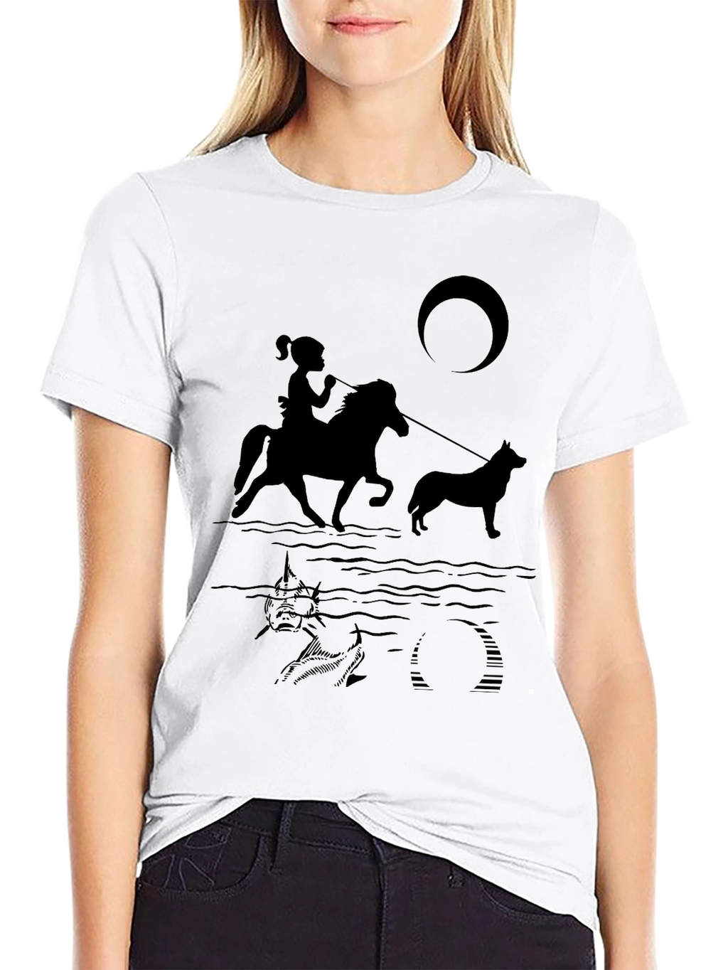 Girl Horseback Riding T-Shirt - Black Novelty Tee