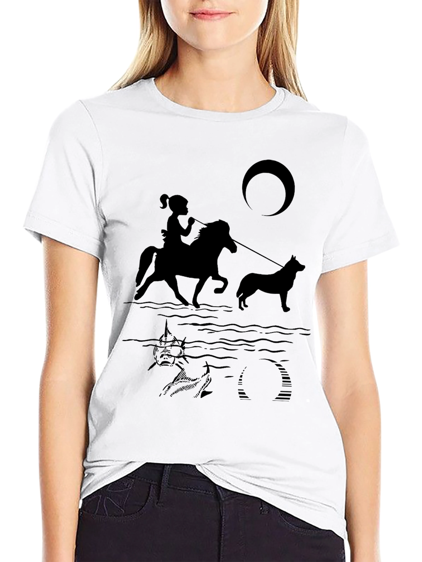 Girl Horseback Riding T-Shirt - Black Novelty Tee