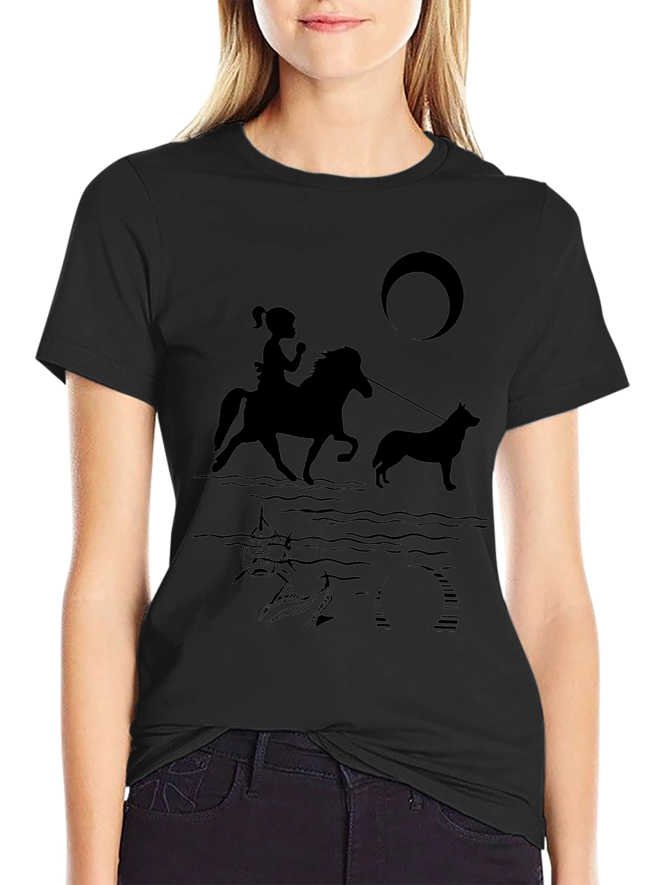 Girl Horseback Riding T-Shirt - Black Novelty Tee