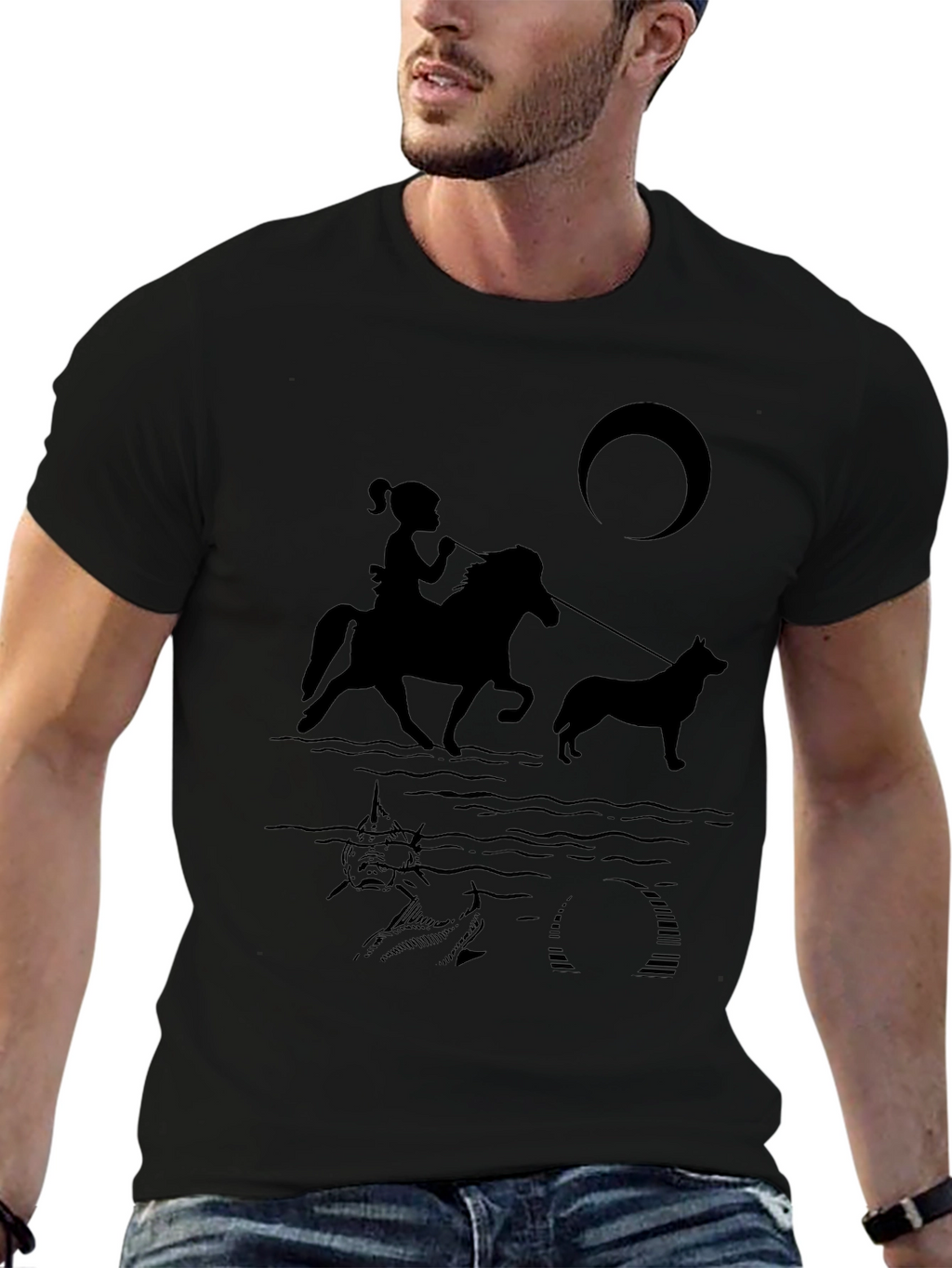 Girl Horseback Riding T-Shirt - Black Novelty Tee