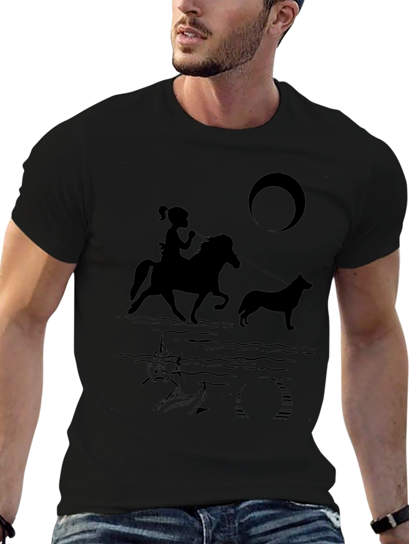 Girl Horseback Riding T-Shirt - Black Novelty Tee