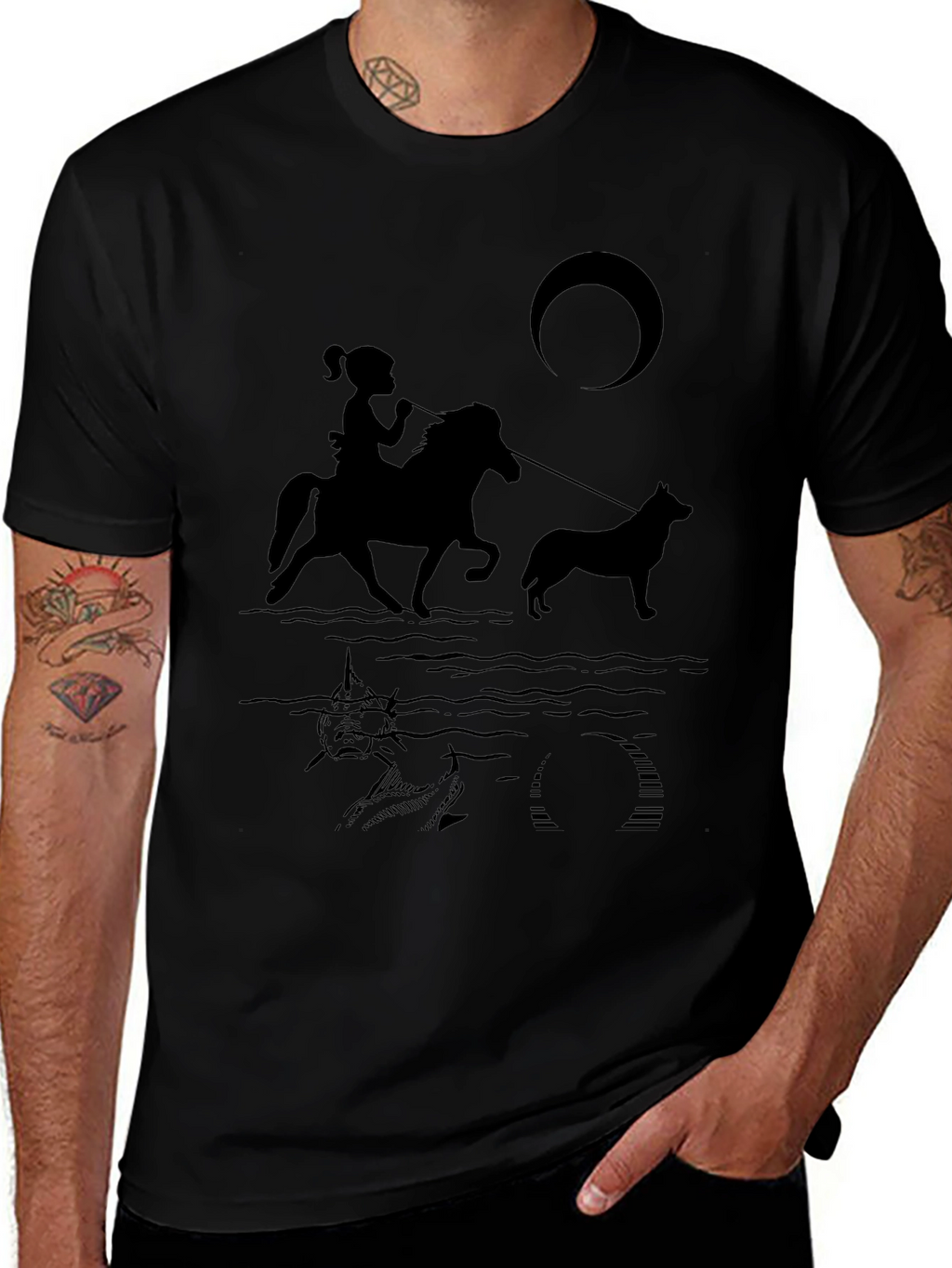 Girl Horseback Riding T-Shirt - Black Novelty Tee