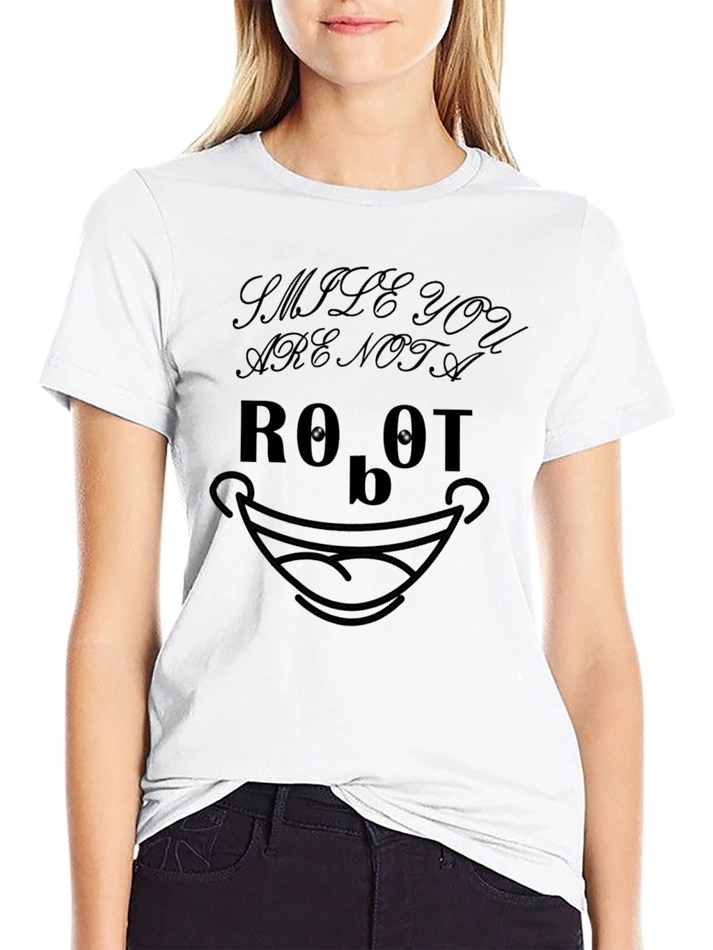 Smile You Are Not a Robot Graphic Black T-Shirt