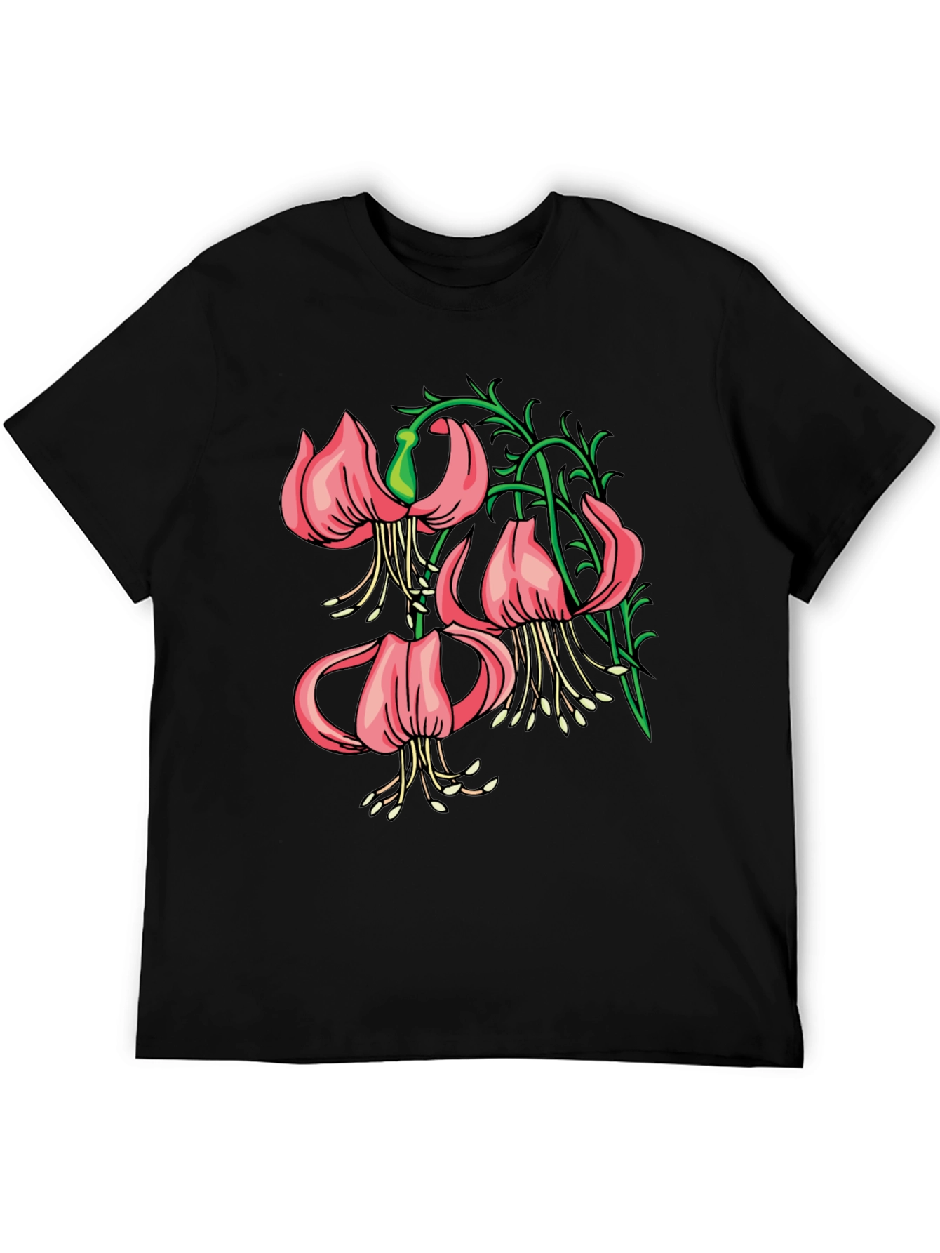 Floral Lily Graphic Black T-Shirt