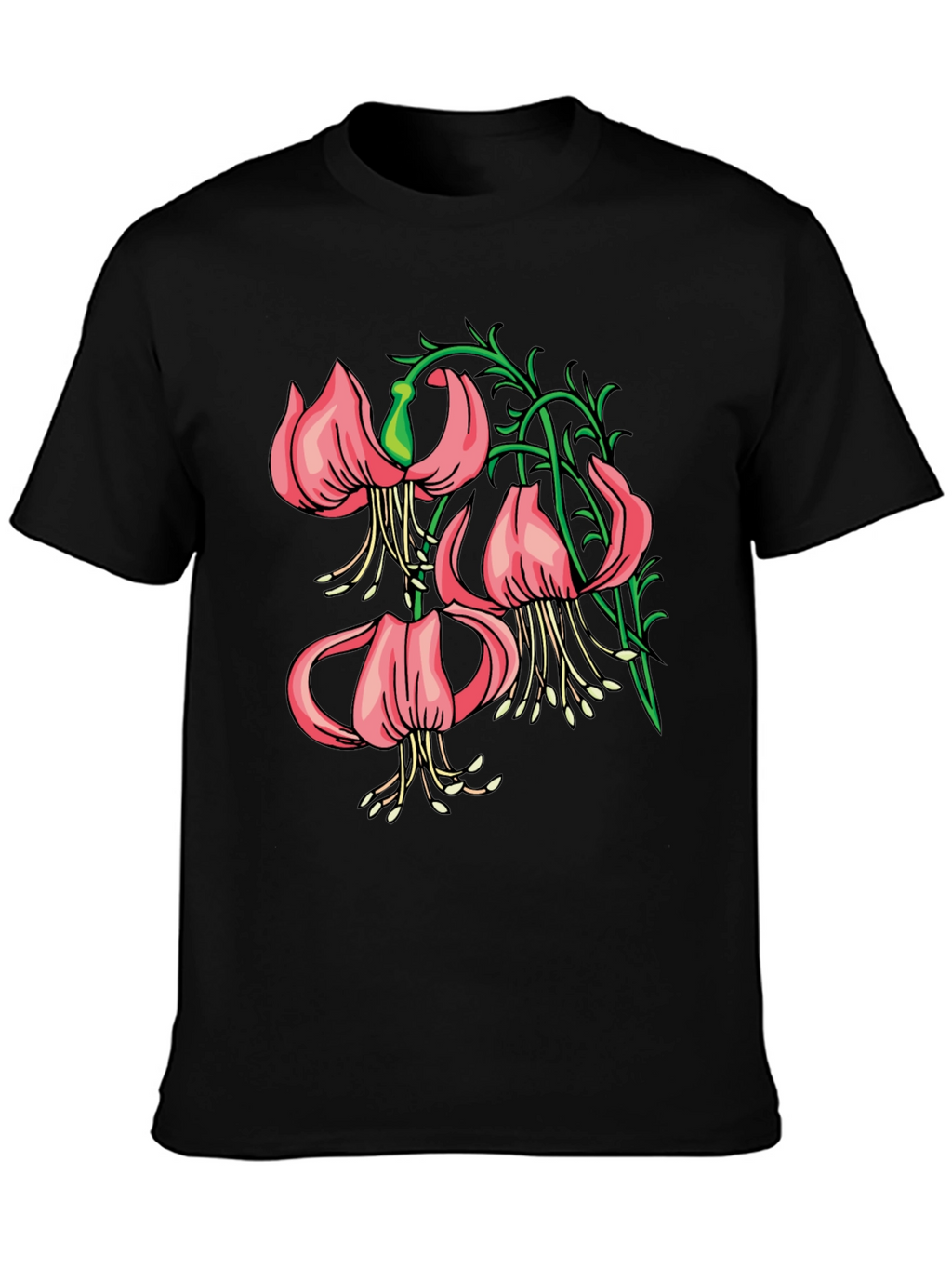 Floral Lily Graphic Black T-Shirt