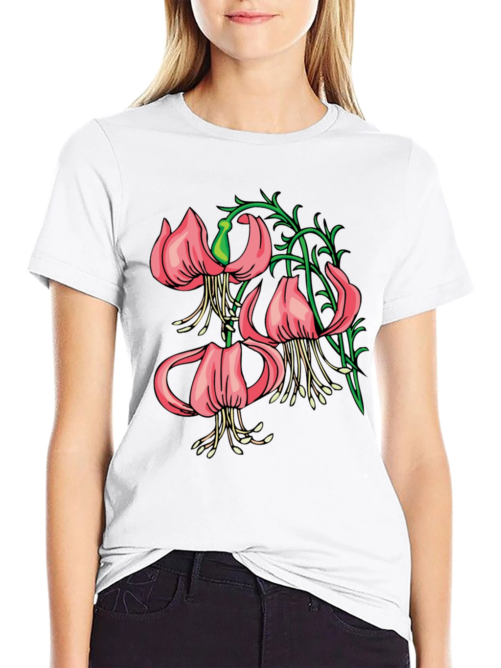 Floral Lily Graphic Black T-Shirt