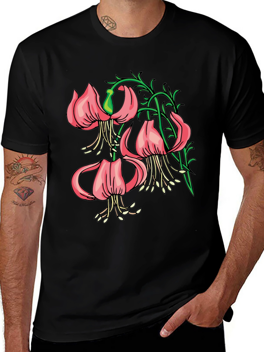 Floral Lily Graphic Black T-Shirt