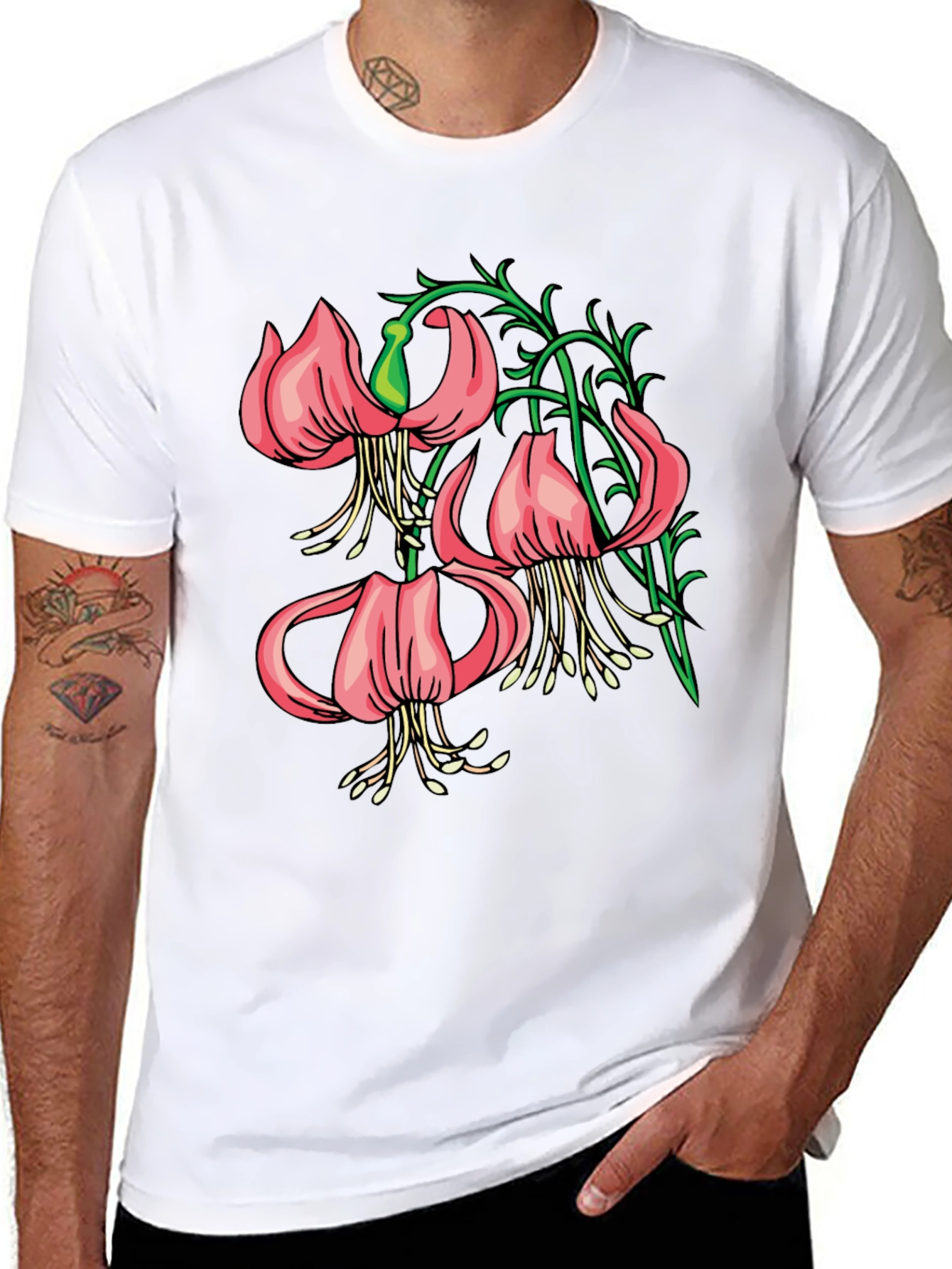 Floral Lily Graphic Black T-Shirt