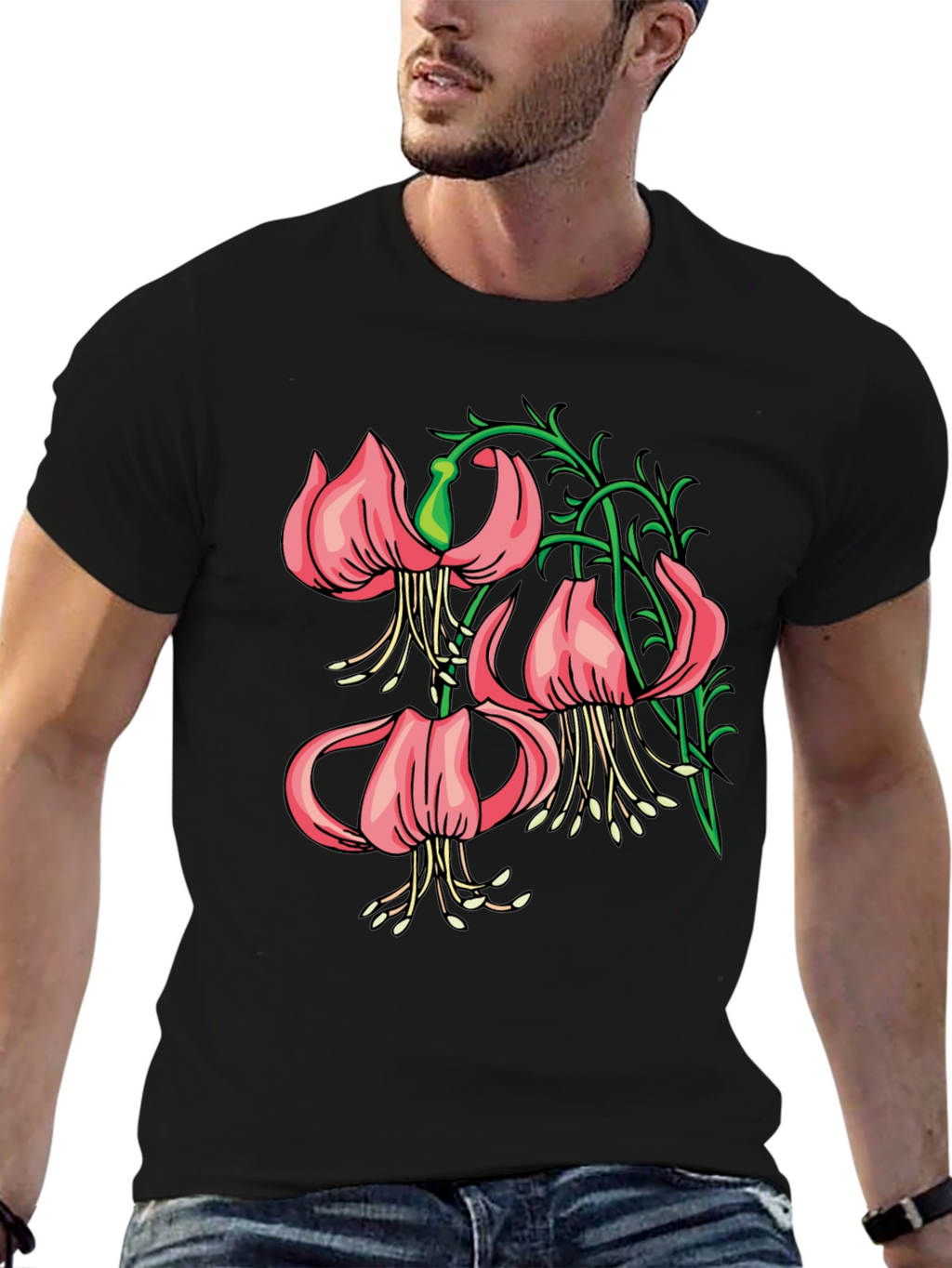 Floral Lily Graphic Black T-Shirt