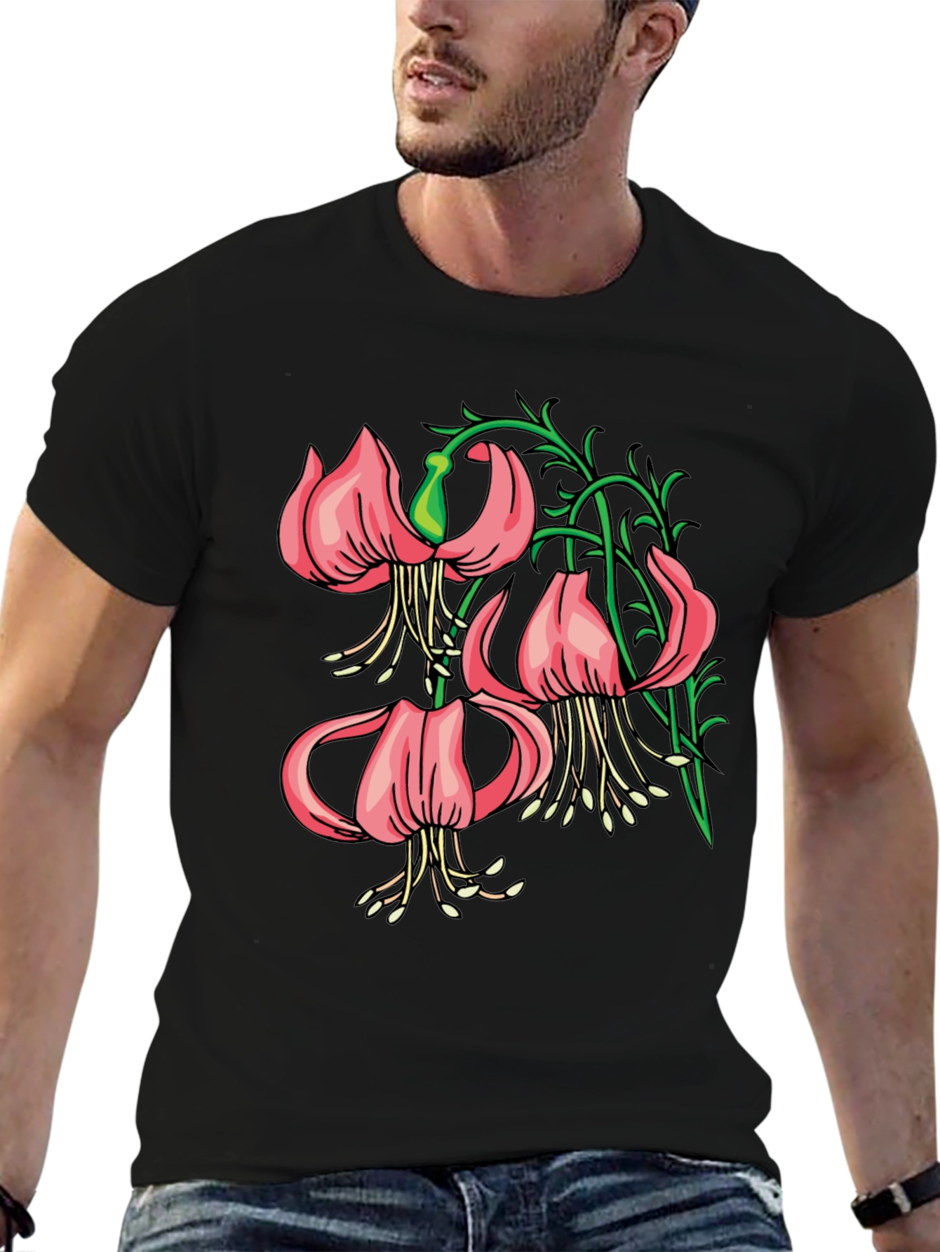 Floral Lily Graphic Black T-Shirt