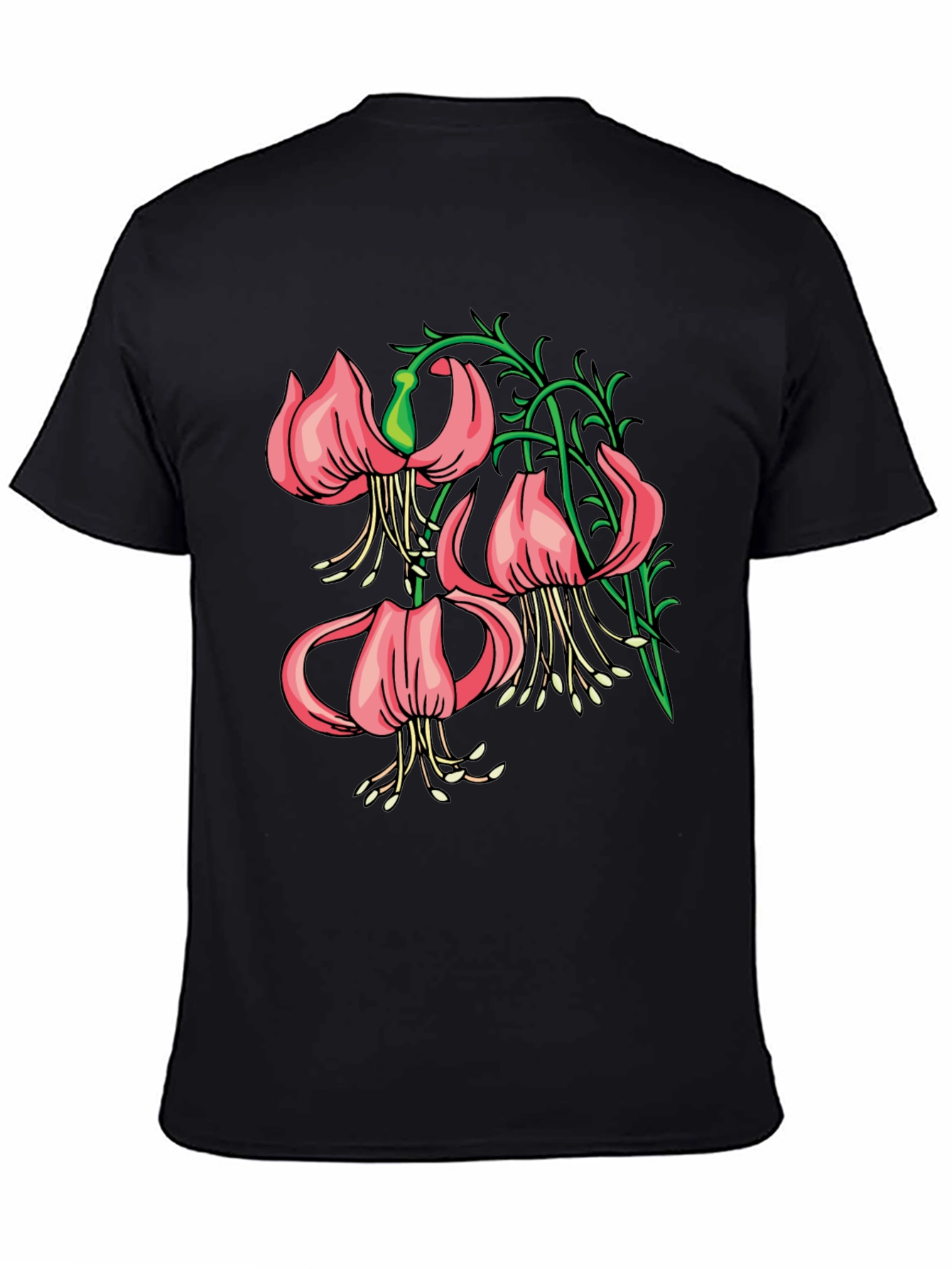 Floral Lily Graphic Black T-Shirt