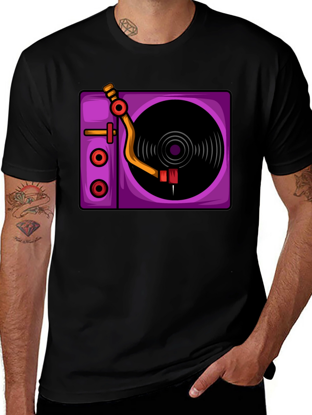 Retro Turntable Graphic T-Shirt - Black