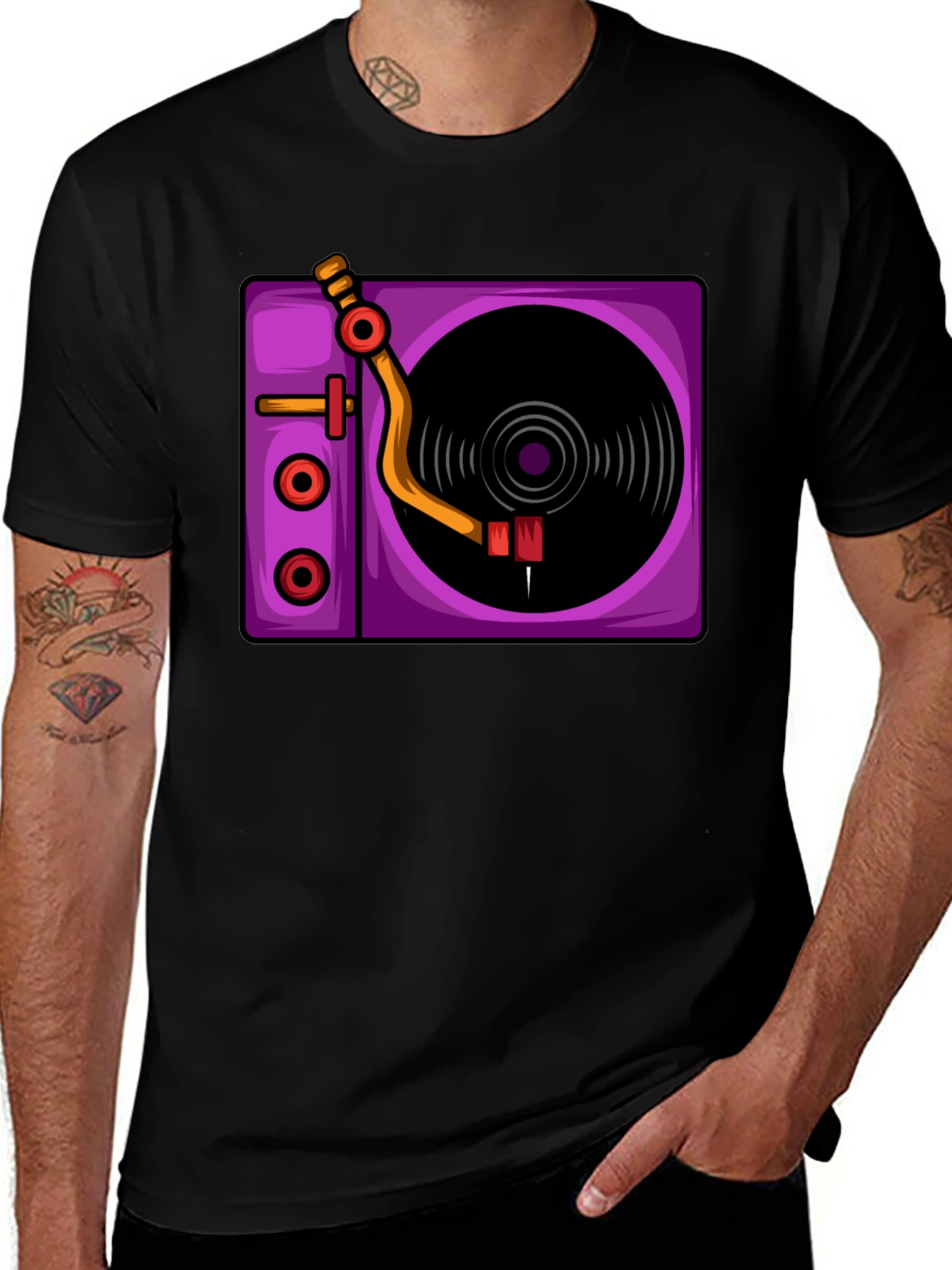 Retro Turntable Graphic T-Shirt - Black