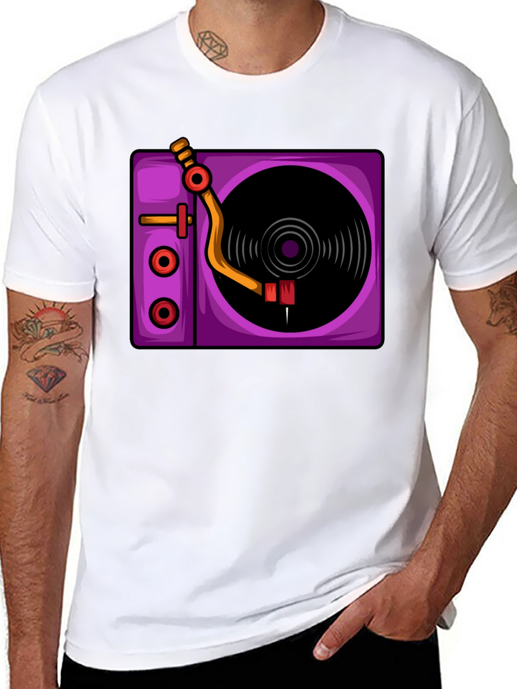 Retro Turntable Graphic T-Shirt - Black
