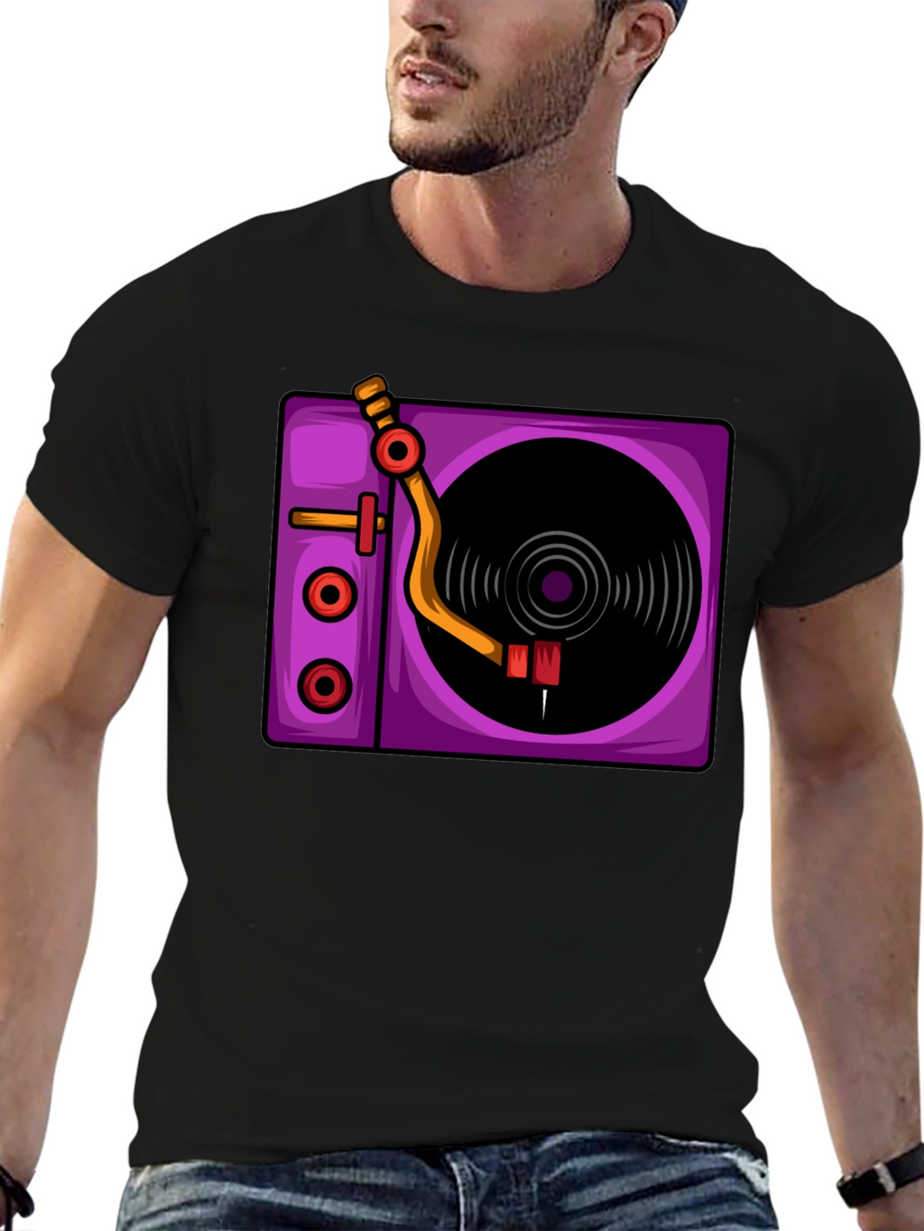 Retro Turntable Graphic T-Shirt - Black