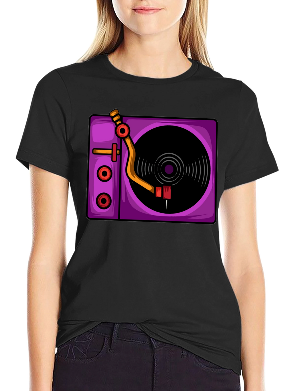 Retro Turntable Graphic T-Shirt - Black