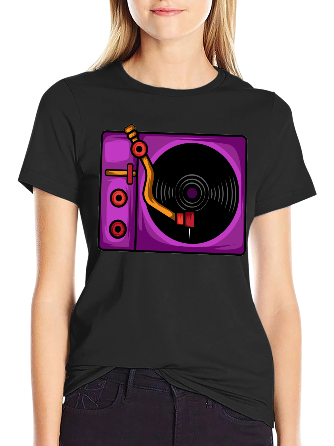 Retro Turntable Graphic T-Shirt - Black
