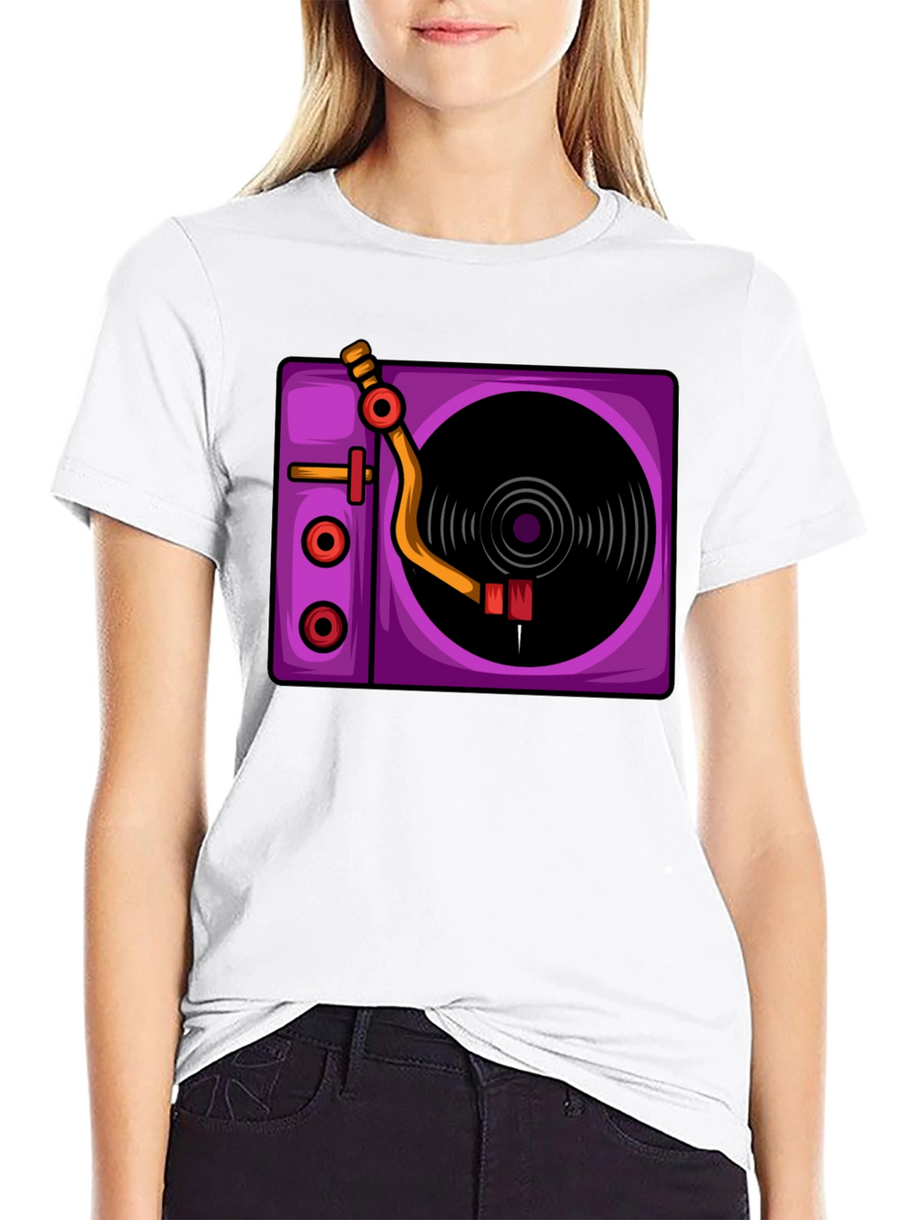 Retro Turntable Graphic T-Shirt - Black