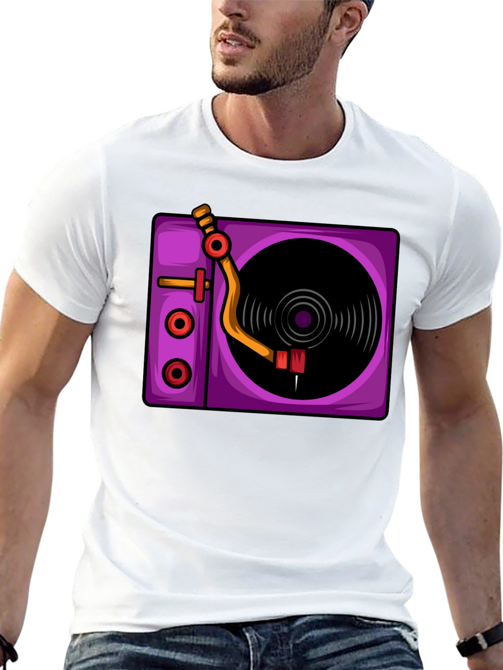 Retro Turntable Graphic T-Shirt - Black