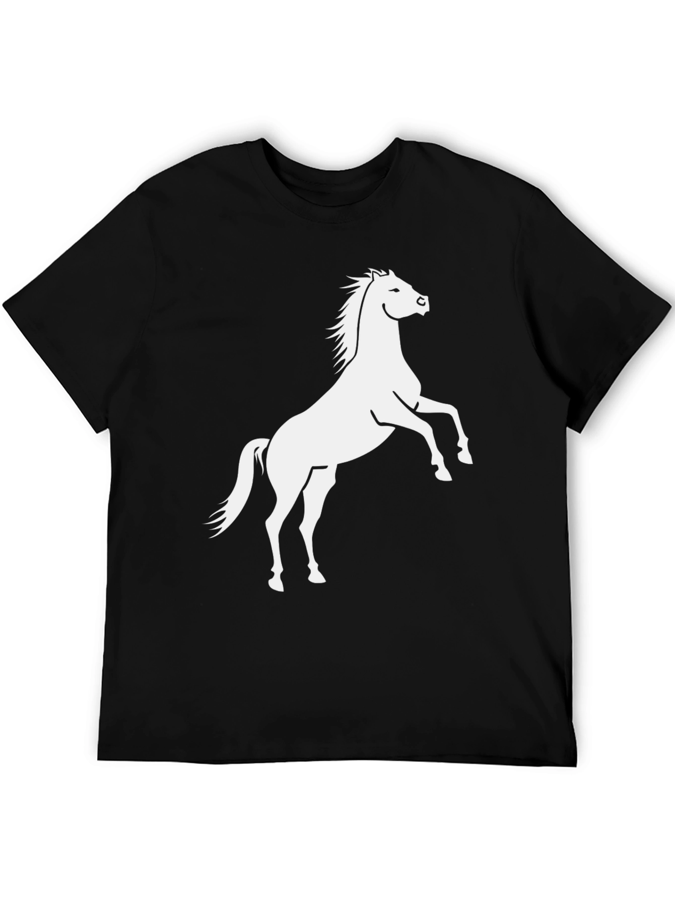 Black T-Shirt with White Horse Graphic