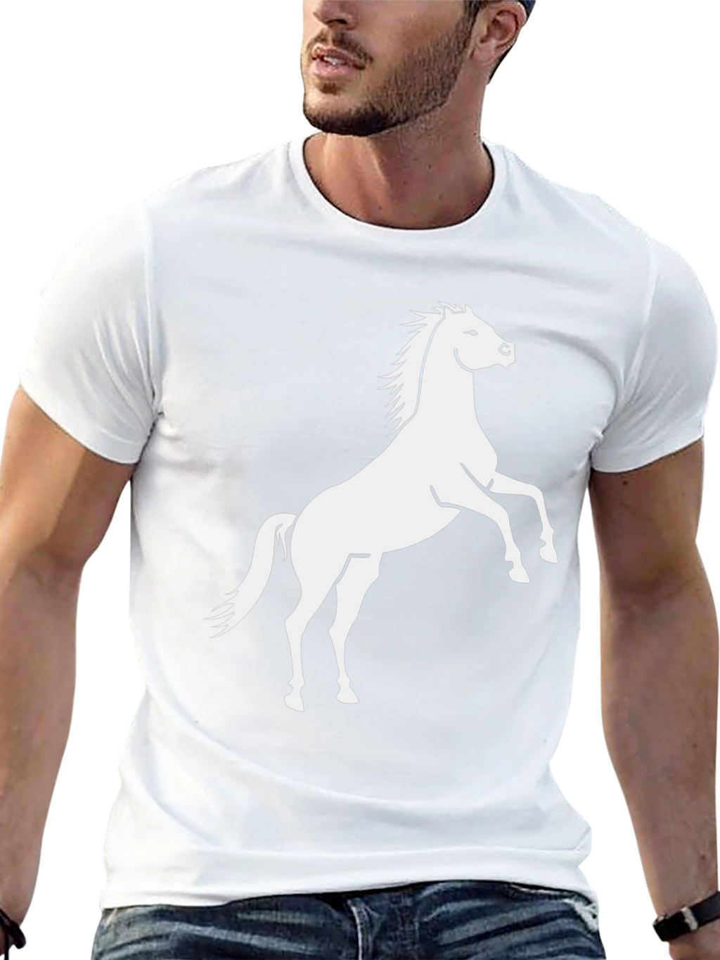 Black T-Shirt with White Horse Graphic