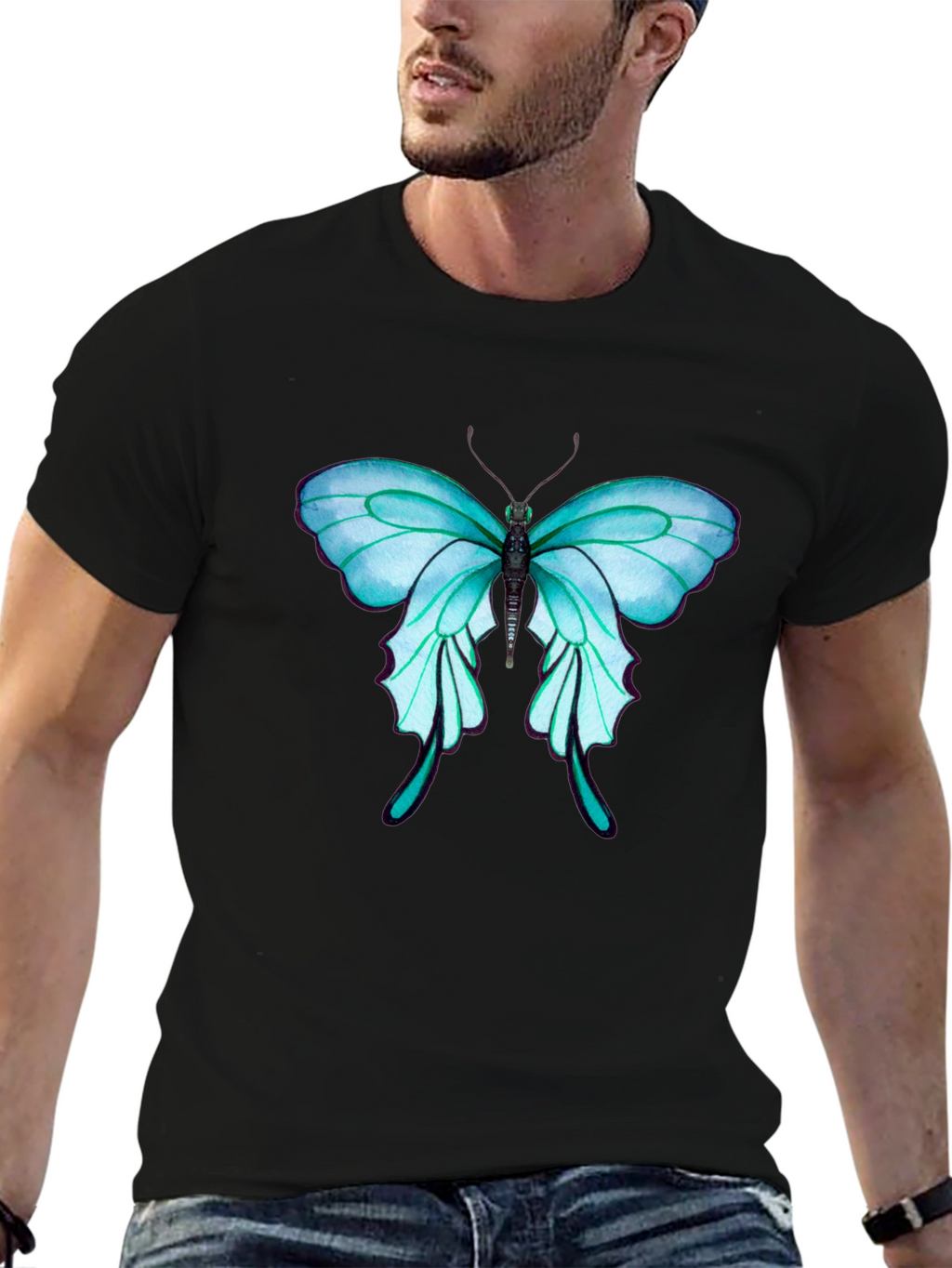 Butterfly Graphic Tee - Stylish Mens Black T-Shirt