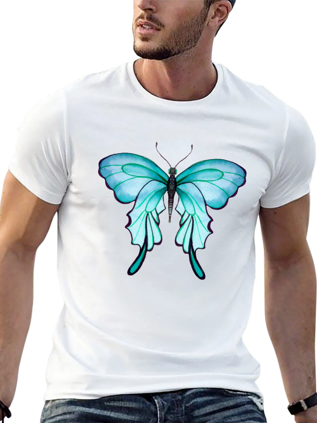 Butterfly Graphic Tee - Stylish Mens Black T-Shirt