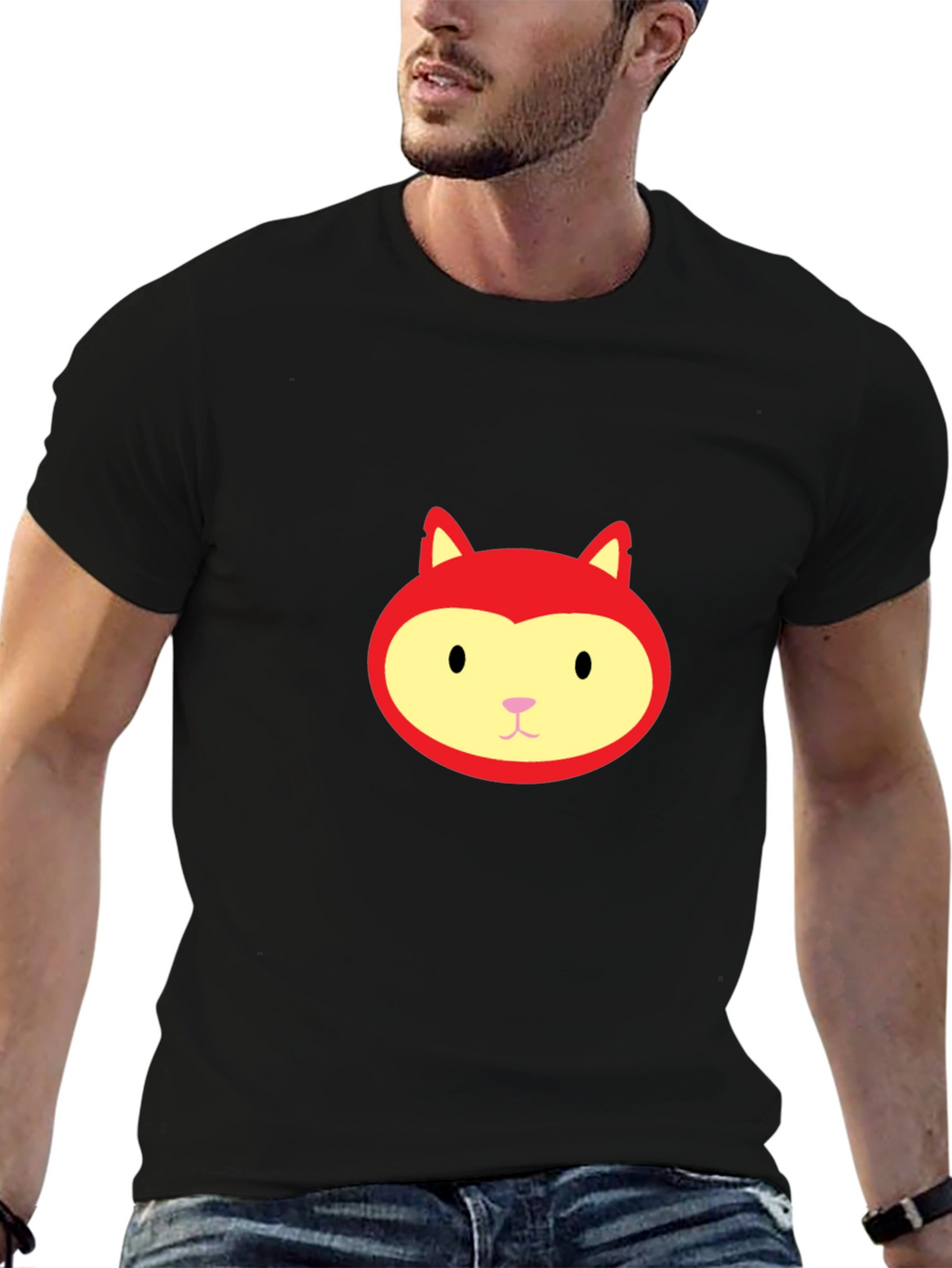 Red Fox Face Graphic Black T-Shirt
