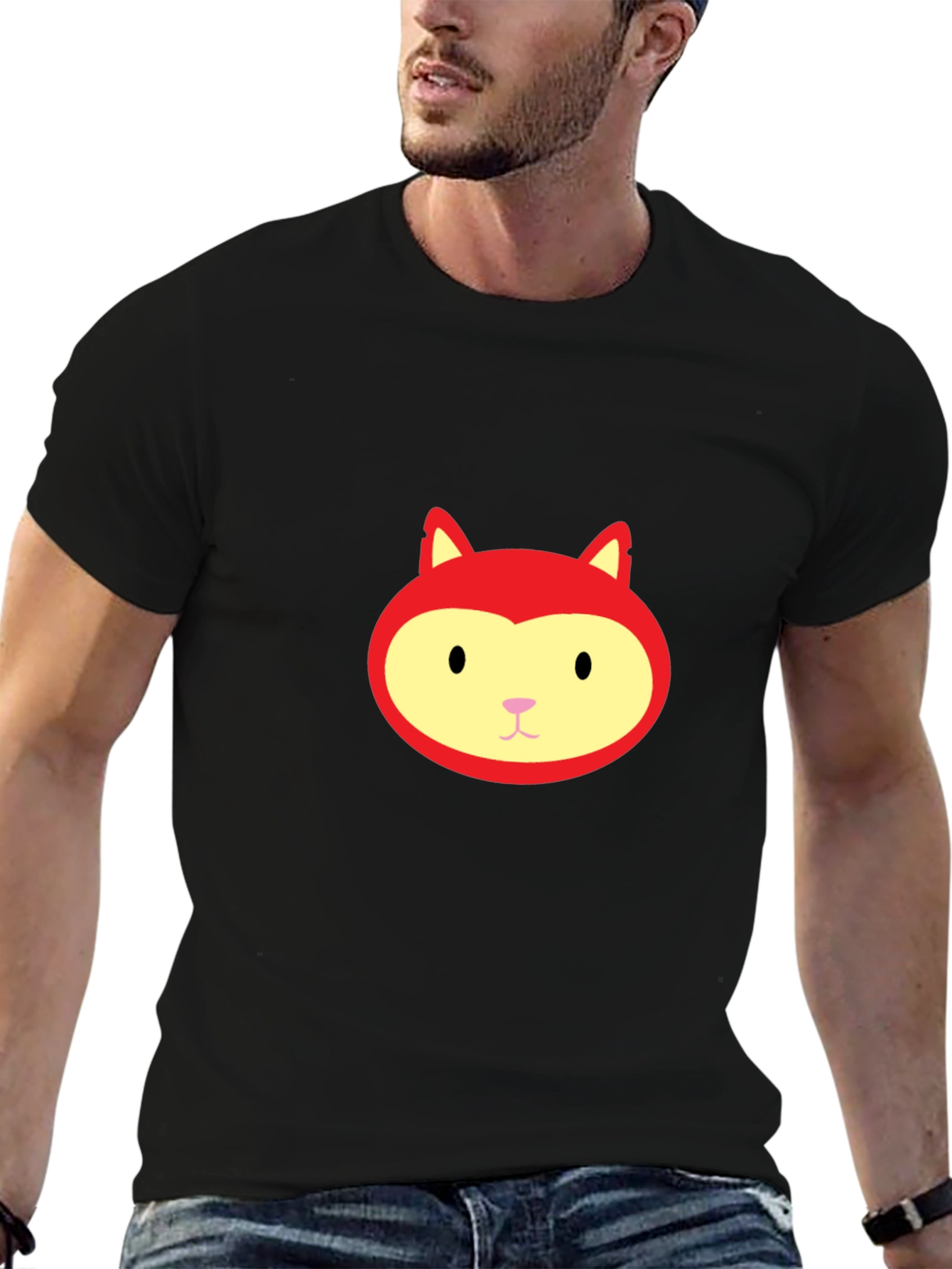 Red Fox Face Graphic Black T-Shirt
