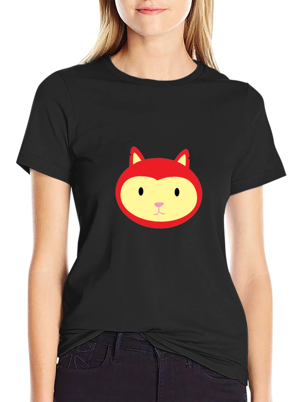 Red Fox Face Graphic Black T-Shirt