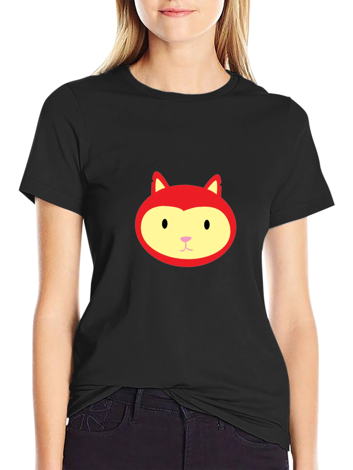 Red Fox Face Graphic Black T-Shirt