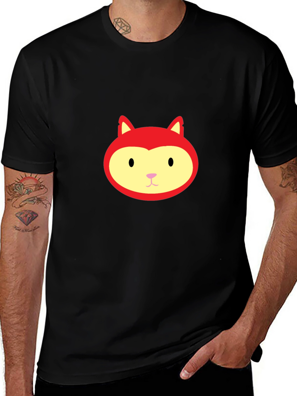 Red Fox Face Graphic Black T-Shirt