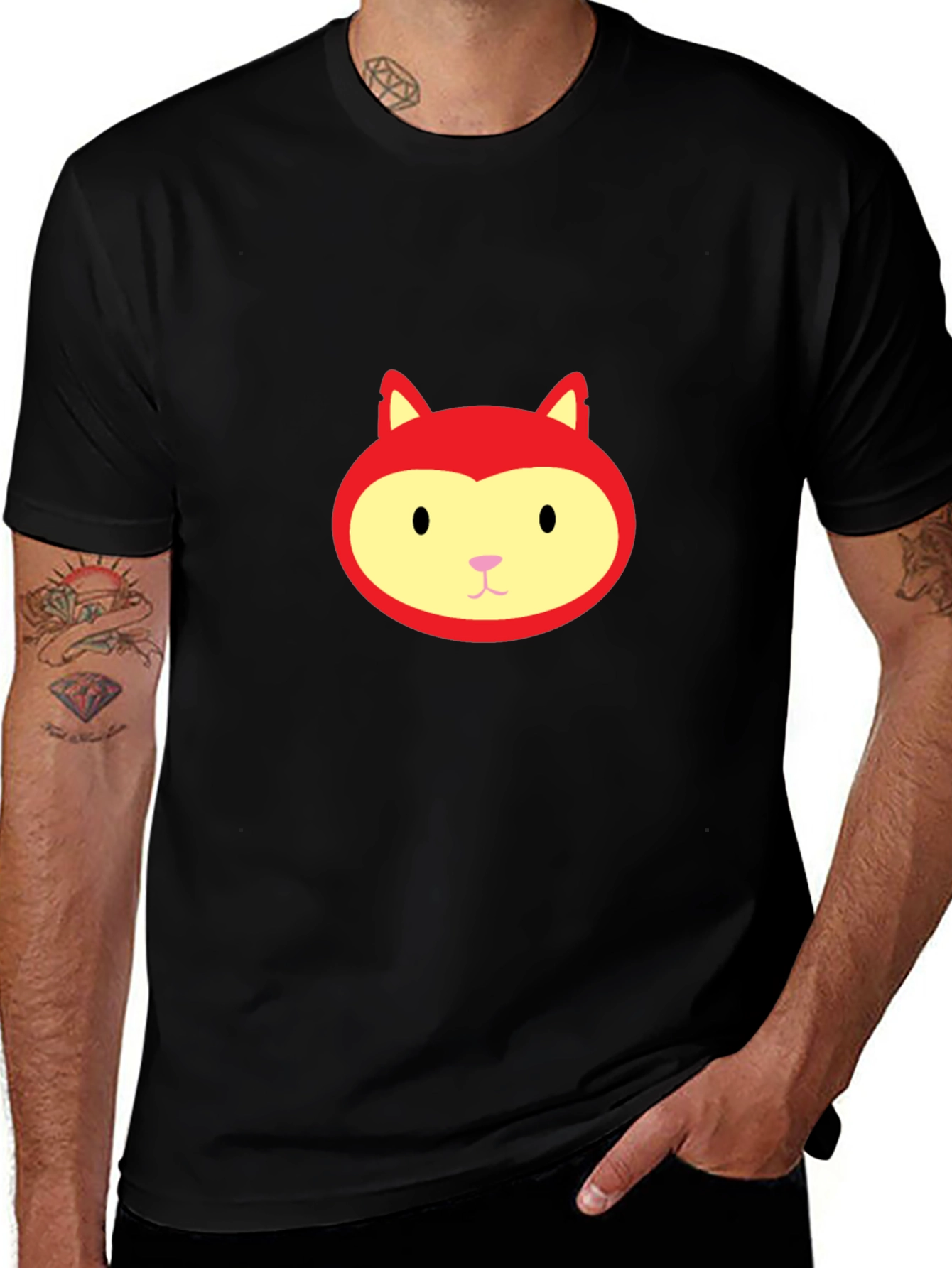 Red Fox Face Graphic Black T-Shirt